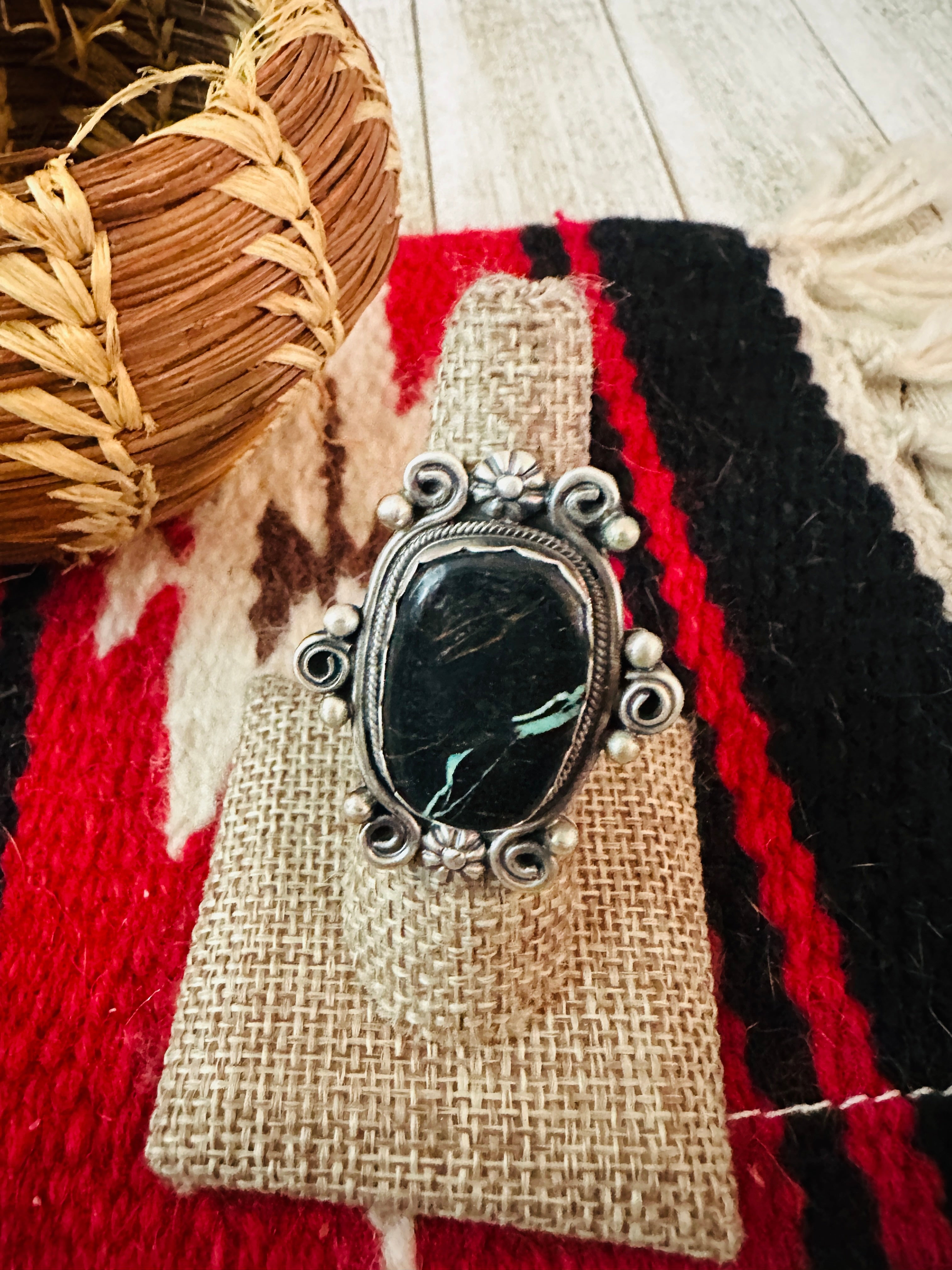 Handcrafted Blackjack Turquoise & Sterling Silver Ring Size 7 by Jamison Hoskie