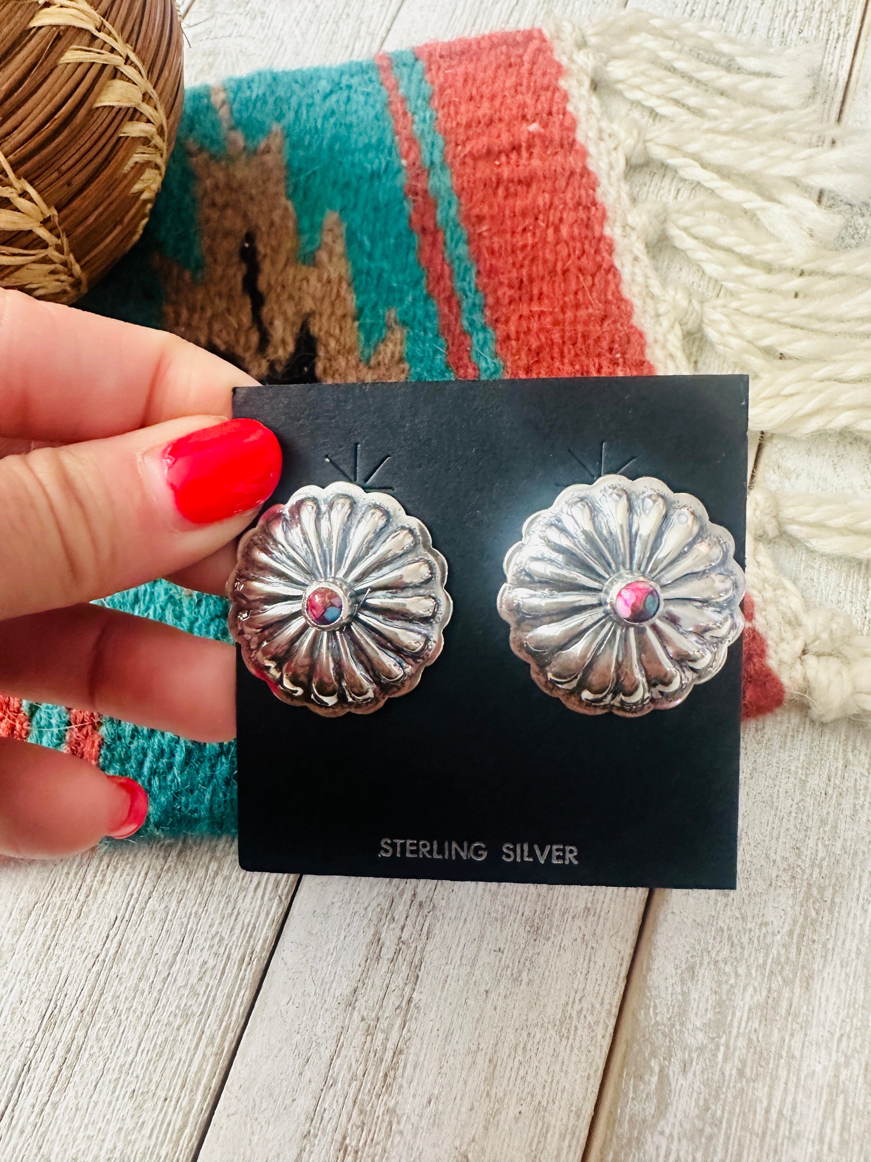 Navajo Sterling Silver & Pink Dream Mojave Concho Post Earrings