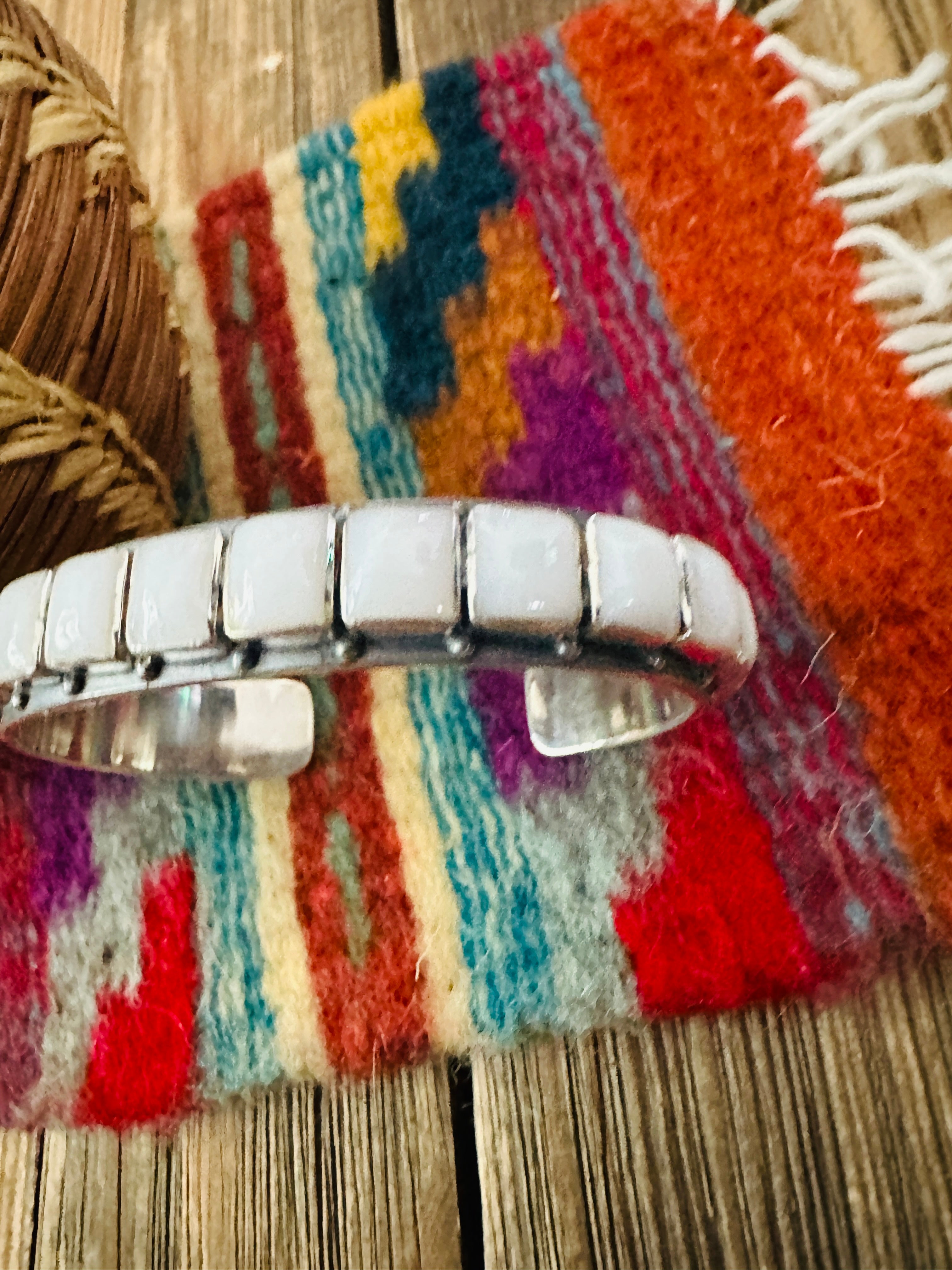 Handcrafted Sterling Silver and Mother of Pearl Cuff Bracelet by Federico Jimenez