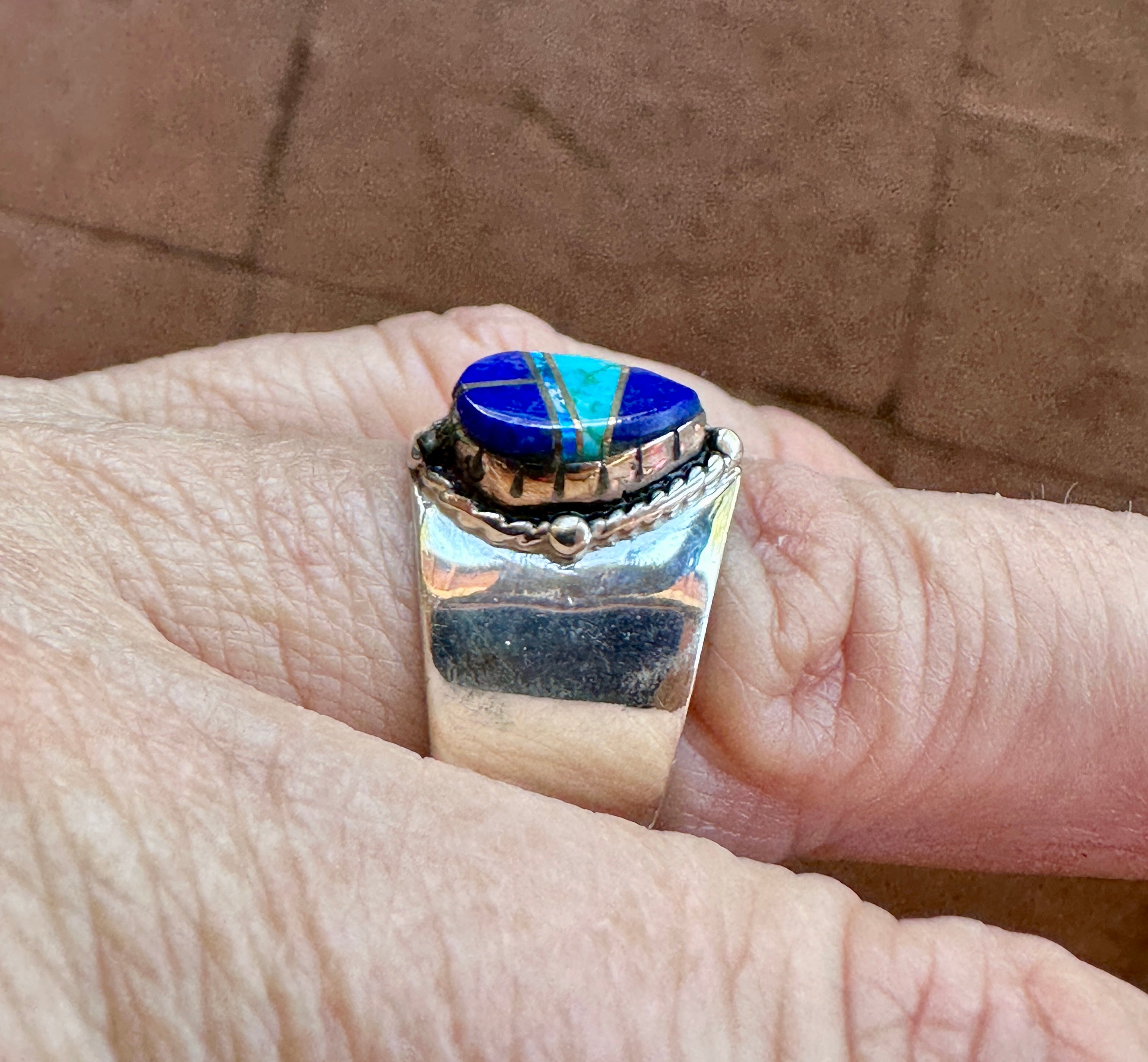 Lapis & Turquoise & Sterling Silver Drop Cigar Band