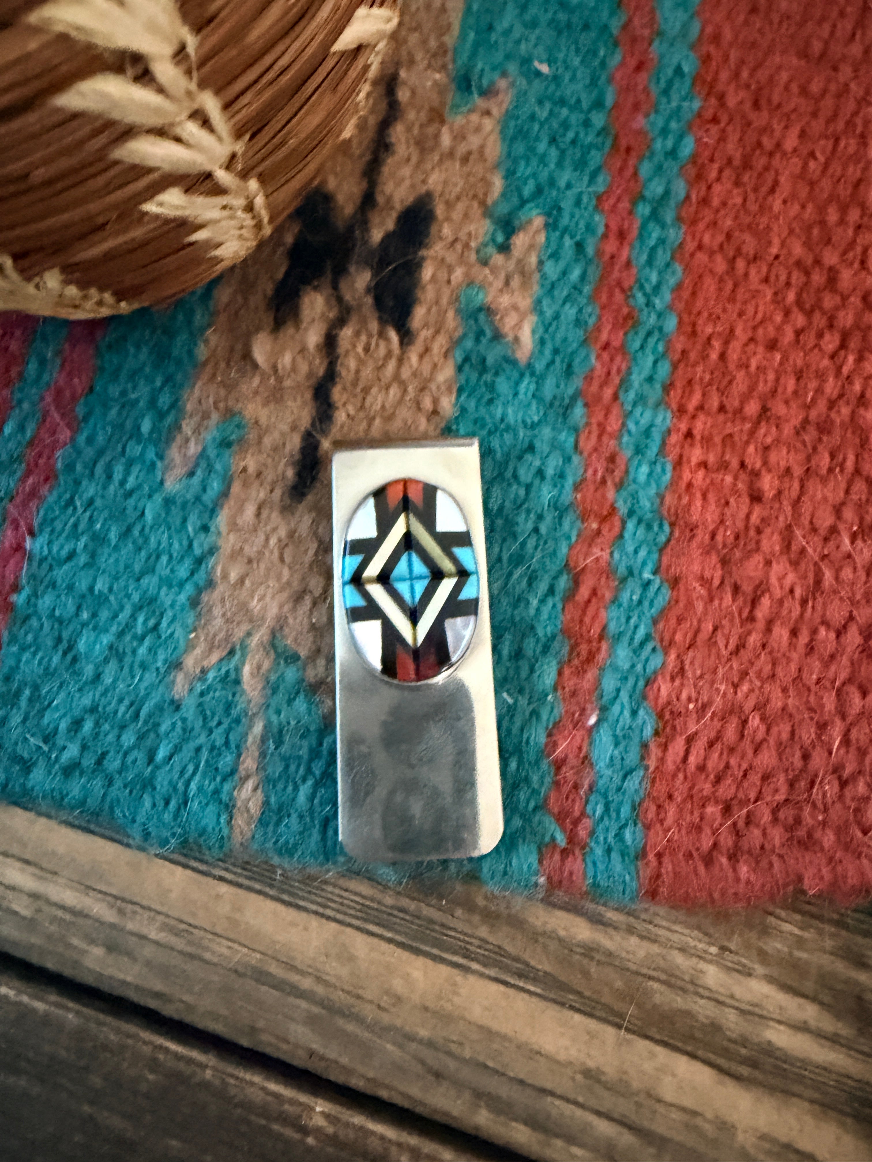 Handcrafted Multi Stone & Sterling Silver Inlay Money Clip