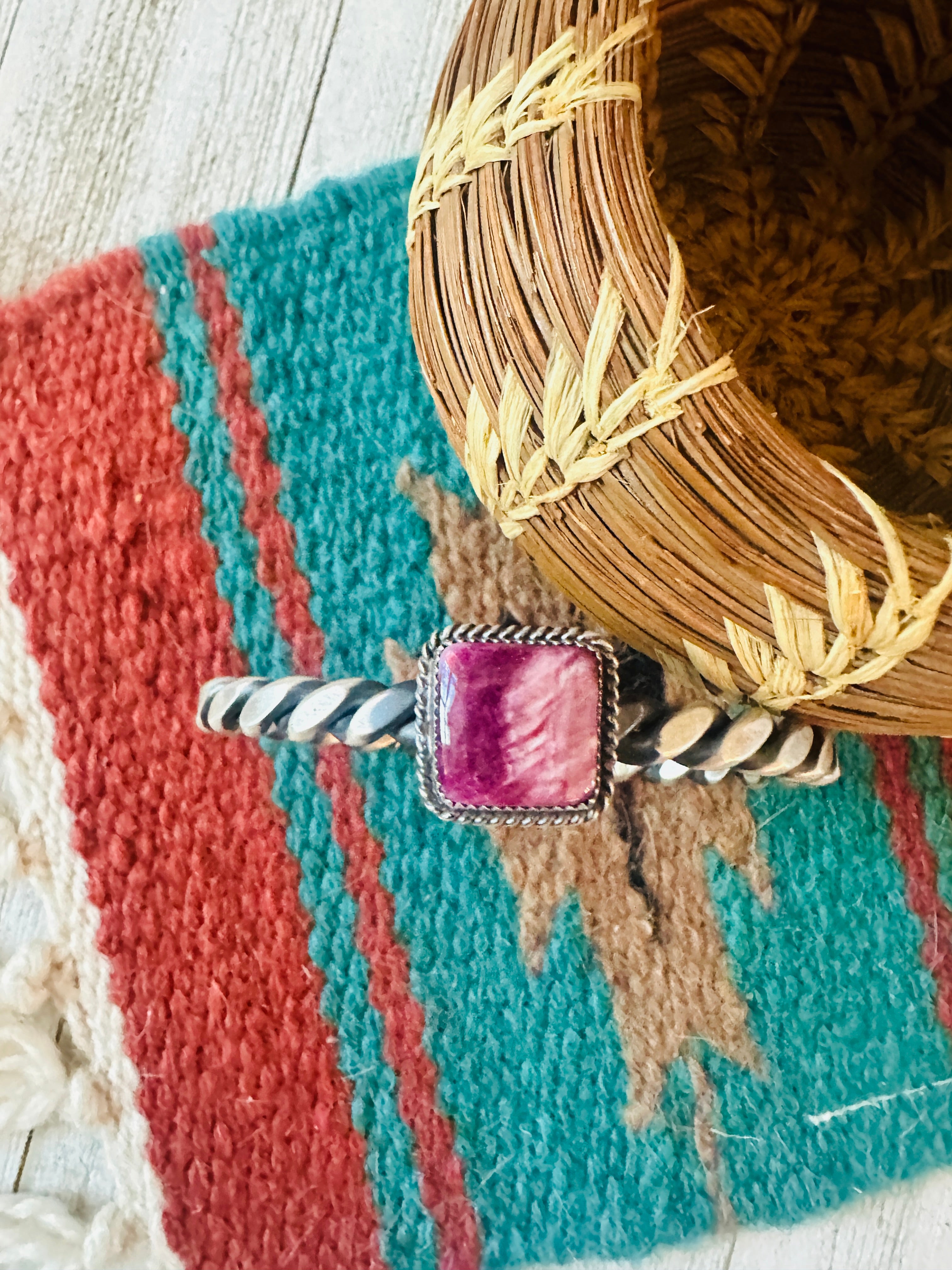 Navajo Twisted Sterling Silver & Purple Spiny Cuff Bracelet