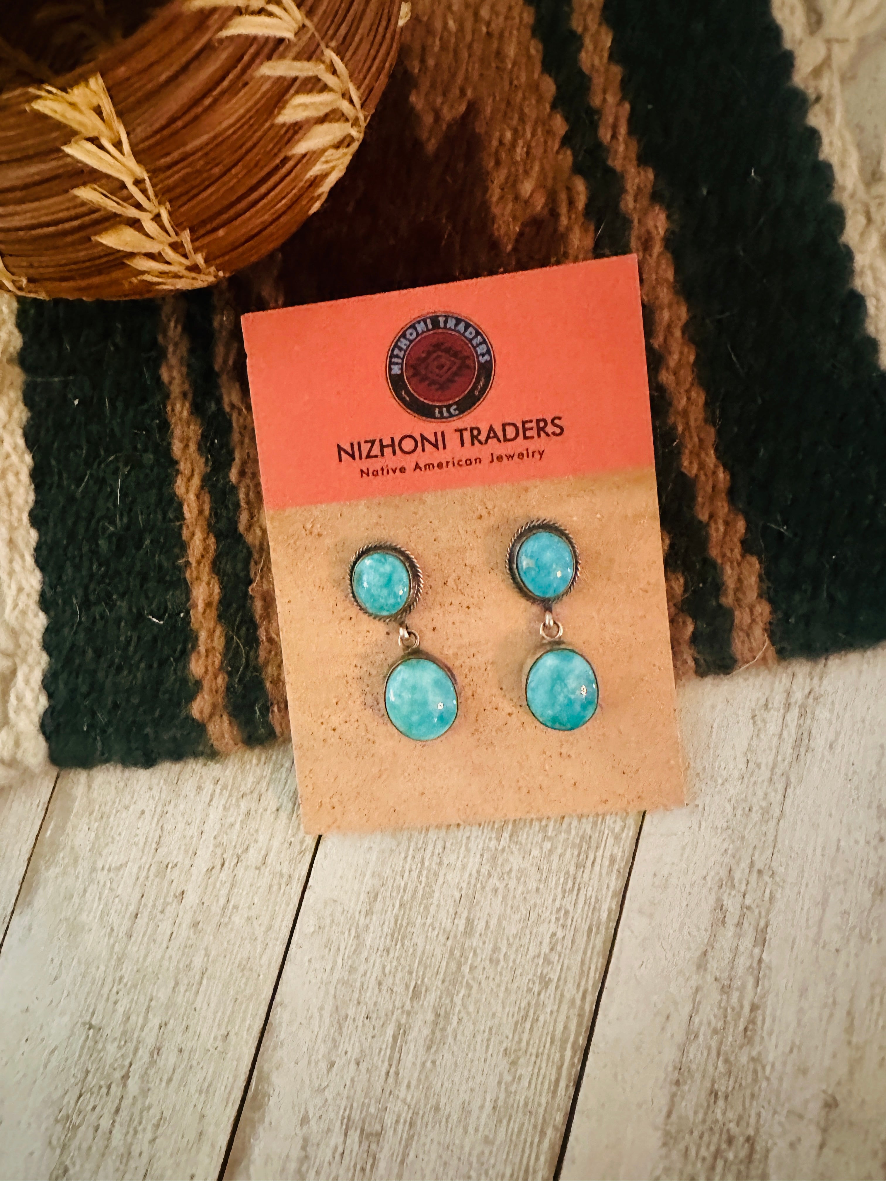 Navajo Turquoise and Sterling Silver Dangle Earrings