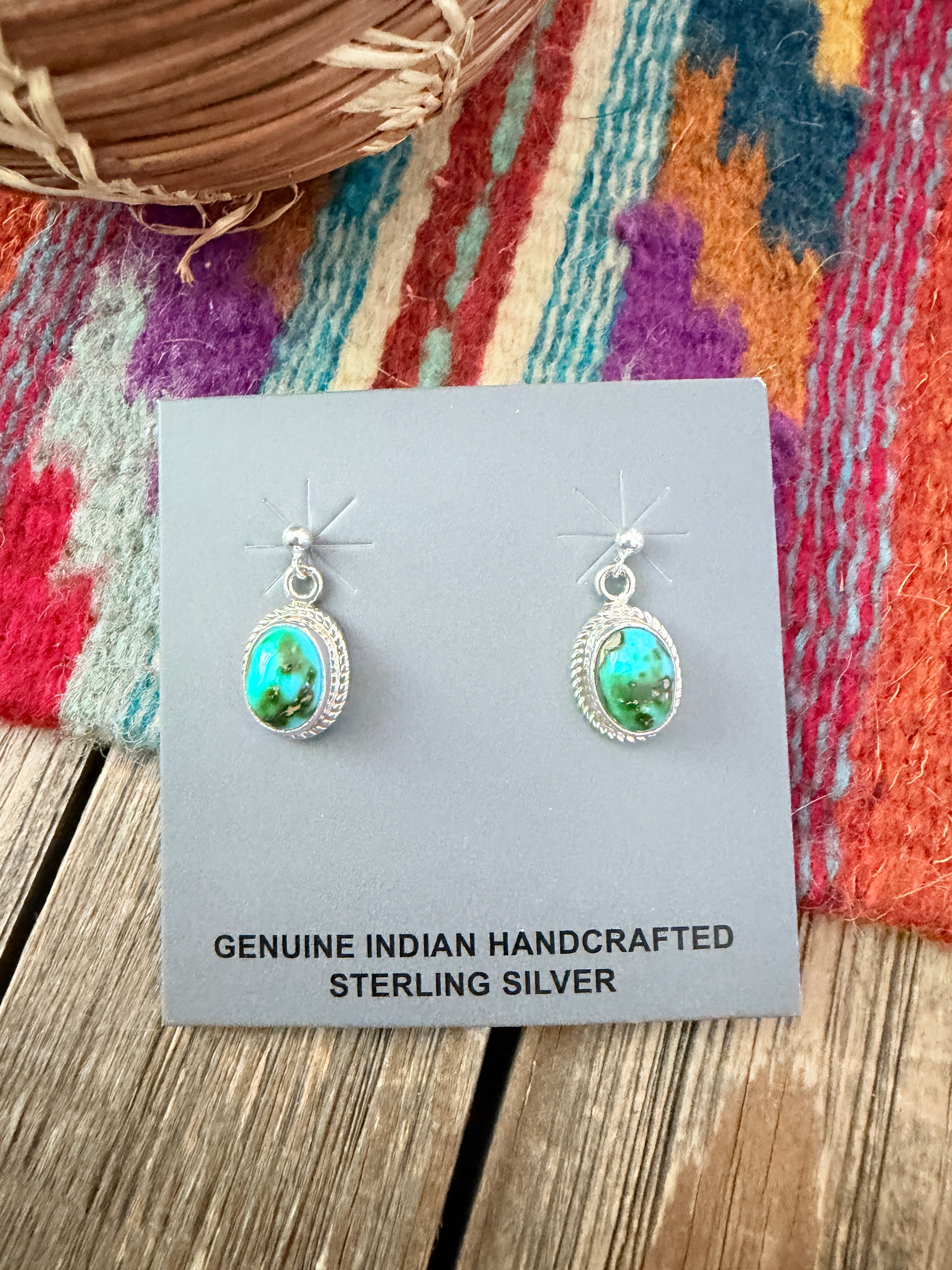 Handcrafted Sonoran Mountain Turquoise & Sterling Silver Dangle Earrings by Shirley Henry