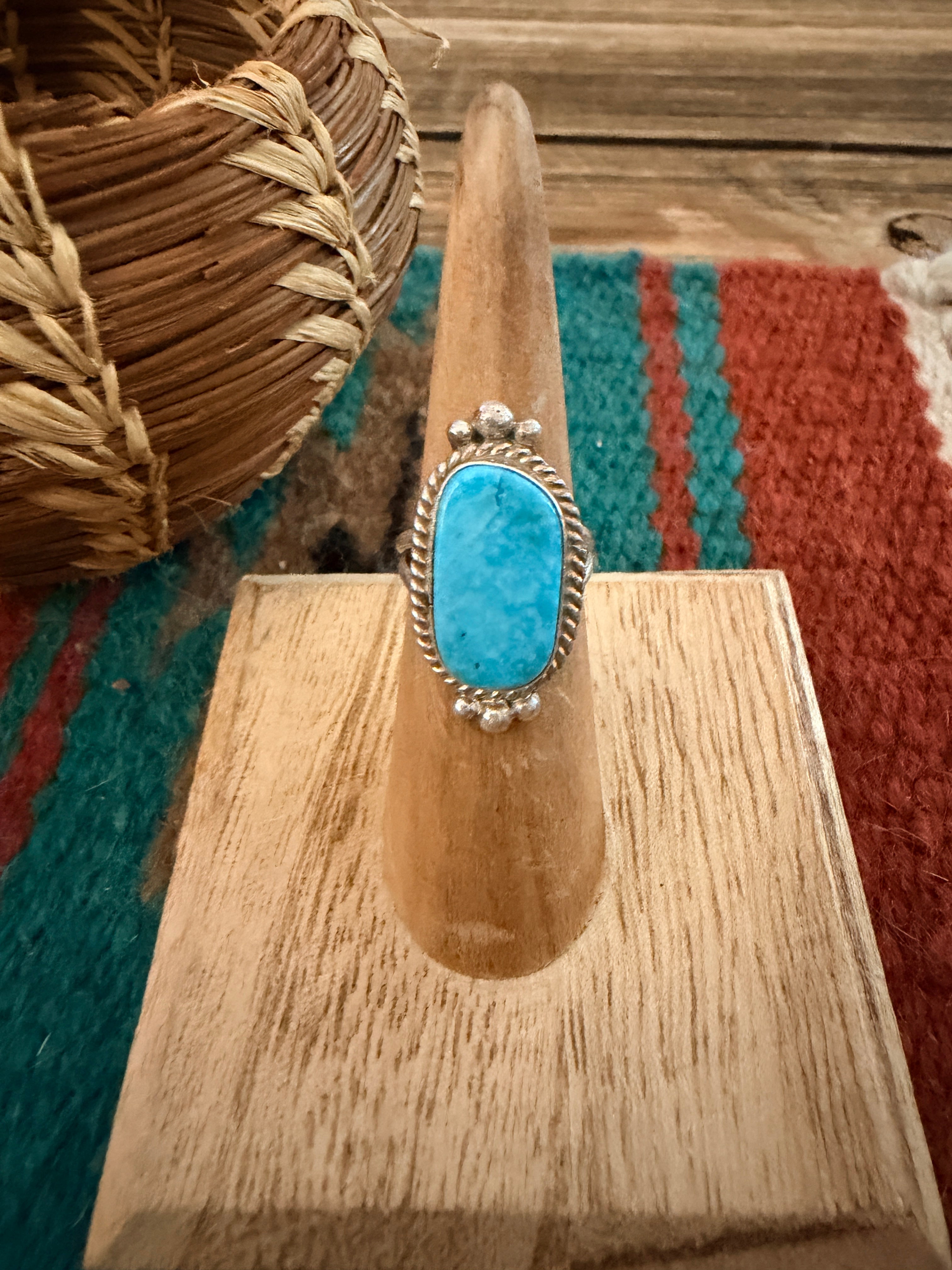 Handcrafted Turquoise & Sterling Silver Ring Size 4.75