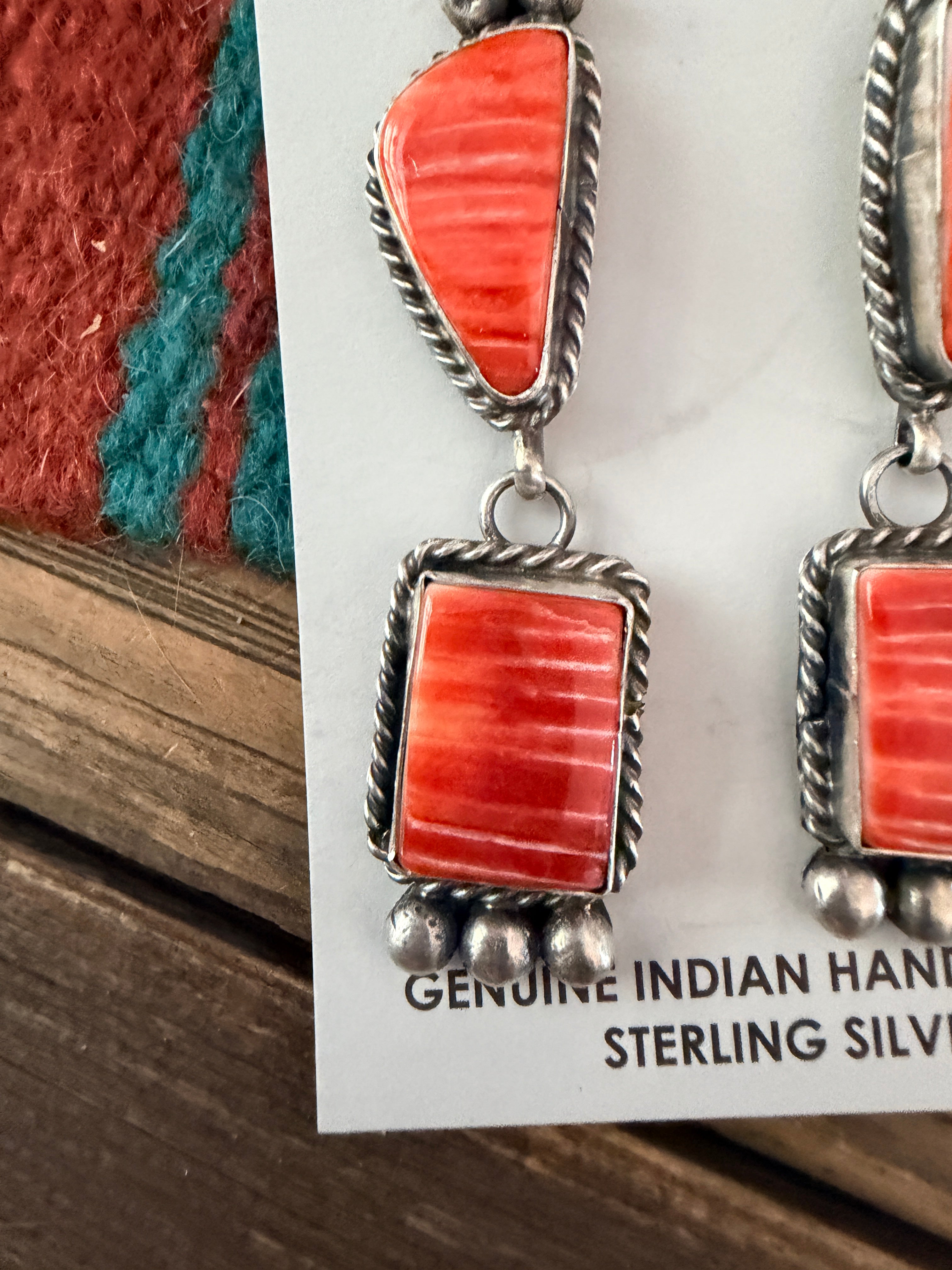 Handcrafted Sterling Silver & Spiny Oyster Dangle Earrings by Vicky Hicks