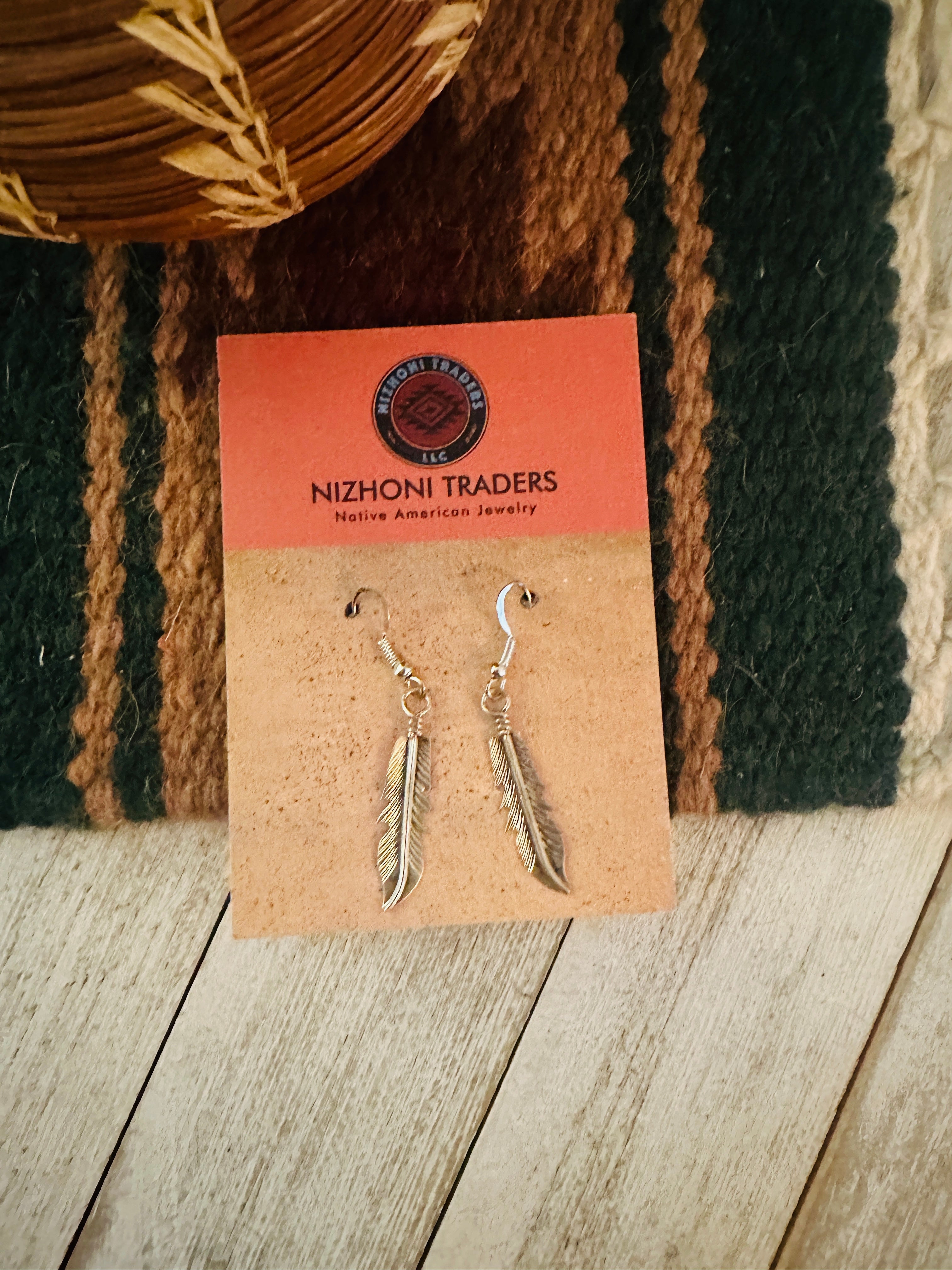 Navajo Sterling Silver Feather Dangle Earrings