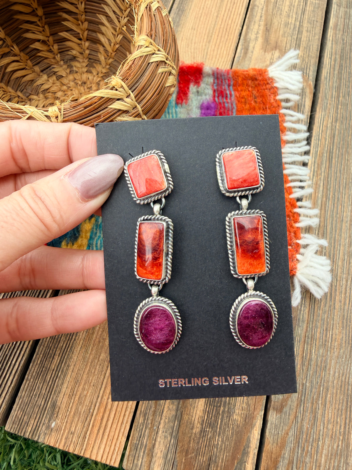 Handcrafted Spiny Oyster and Sterling Silver Dangle Earrings by Kevin Billah