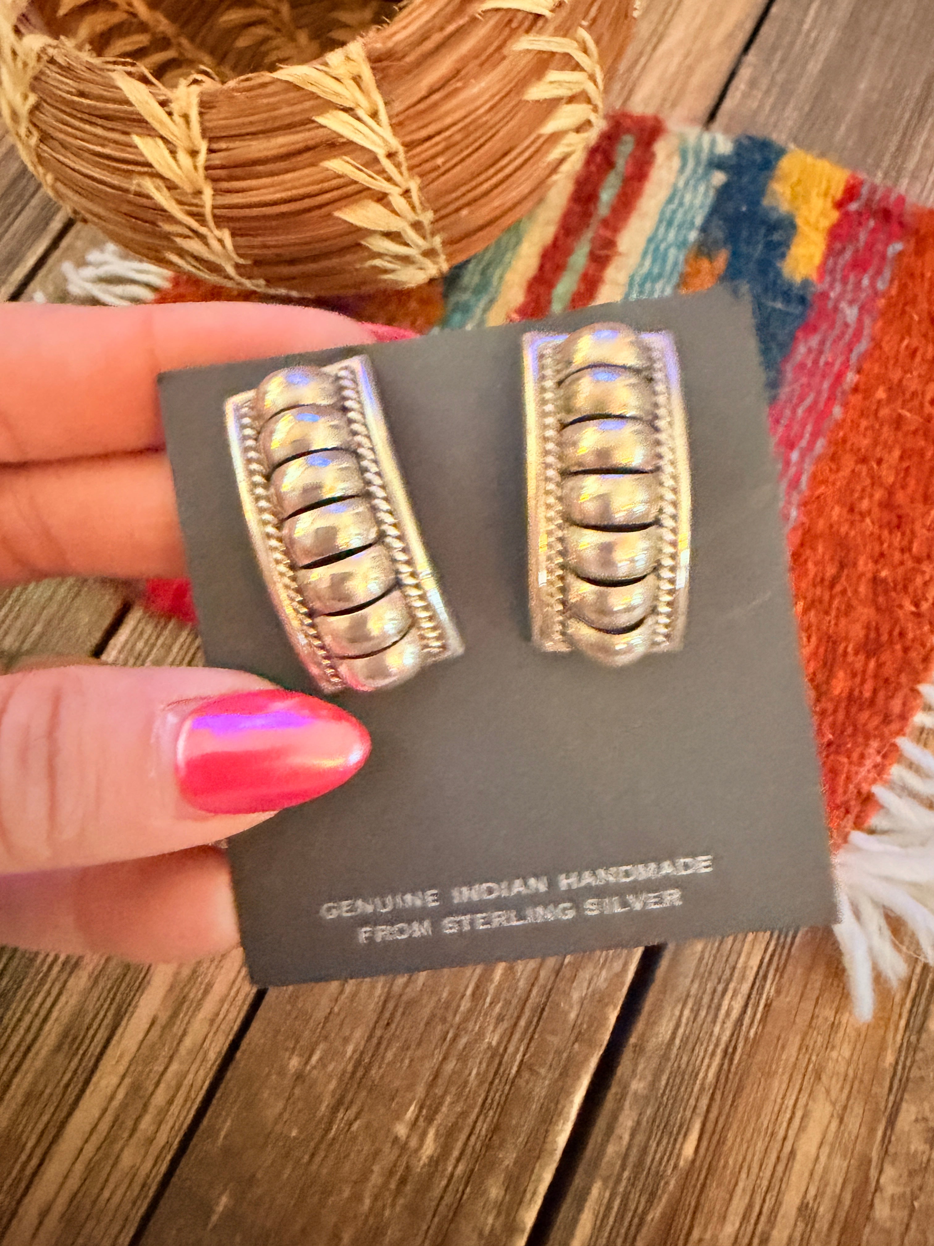 Handcrafted Old Pawn Rolled Sterling Silver Post Earrings