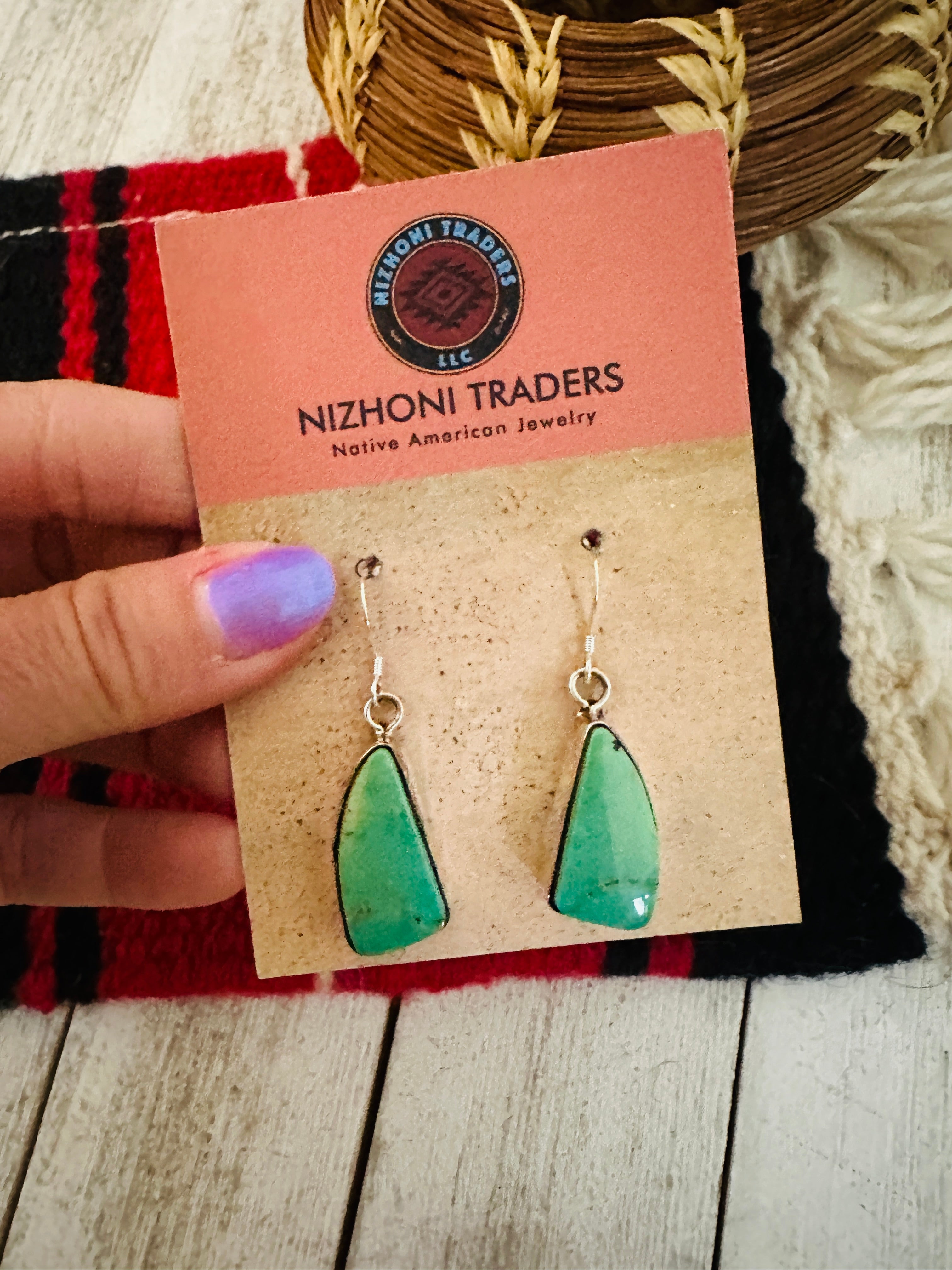 Navajo Royston Turquoise And Sterling Silver Dangle Earrings