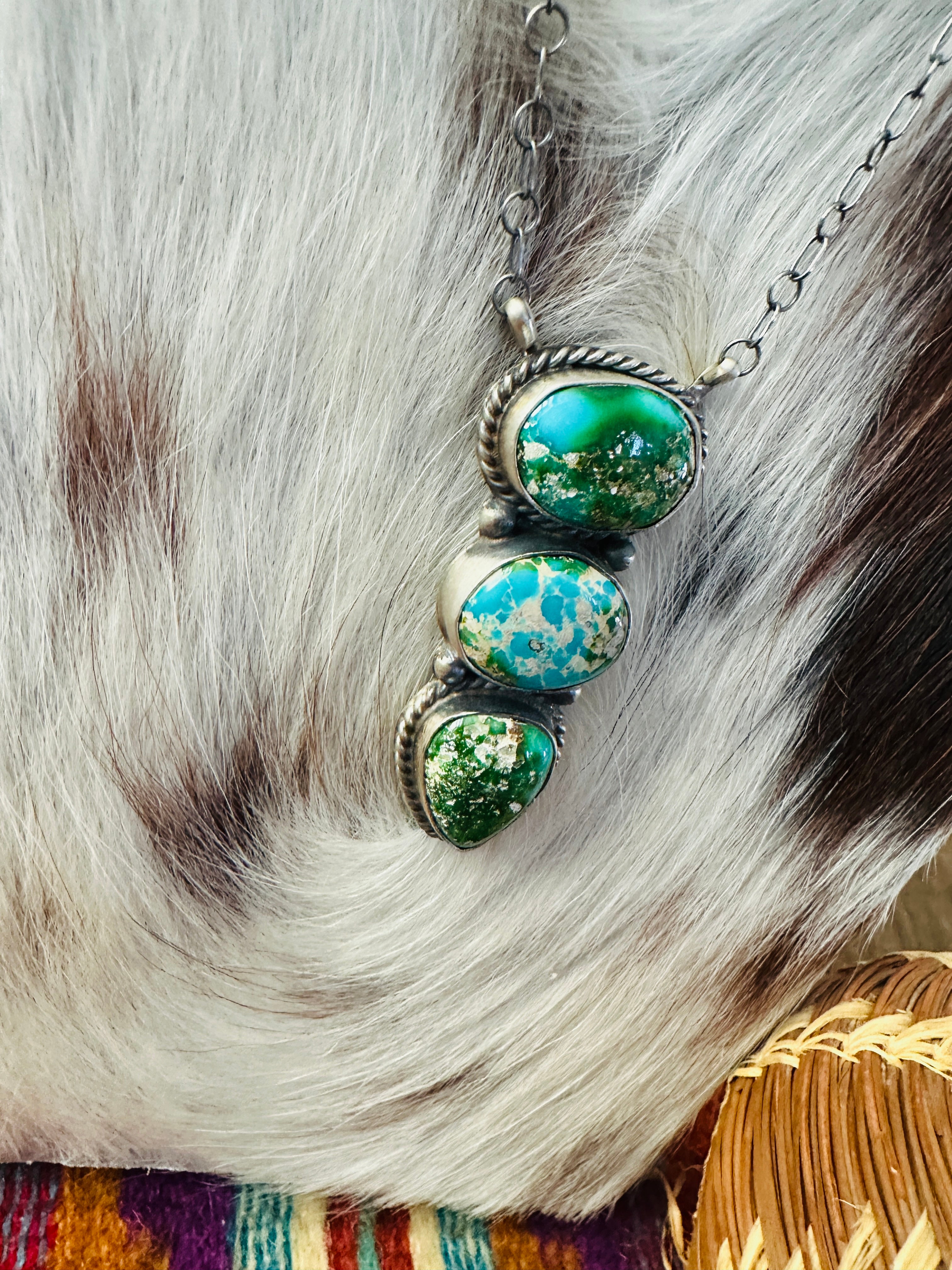 Handcrafted Sonoran Mountain Turquoise & Sterling Silver Necklace by Vicky Hicks