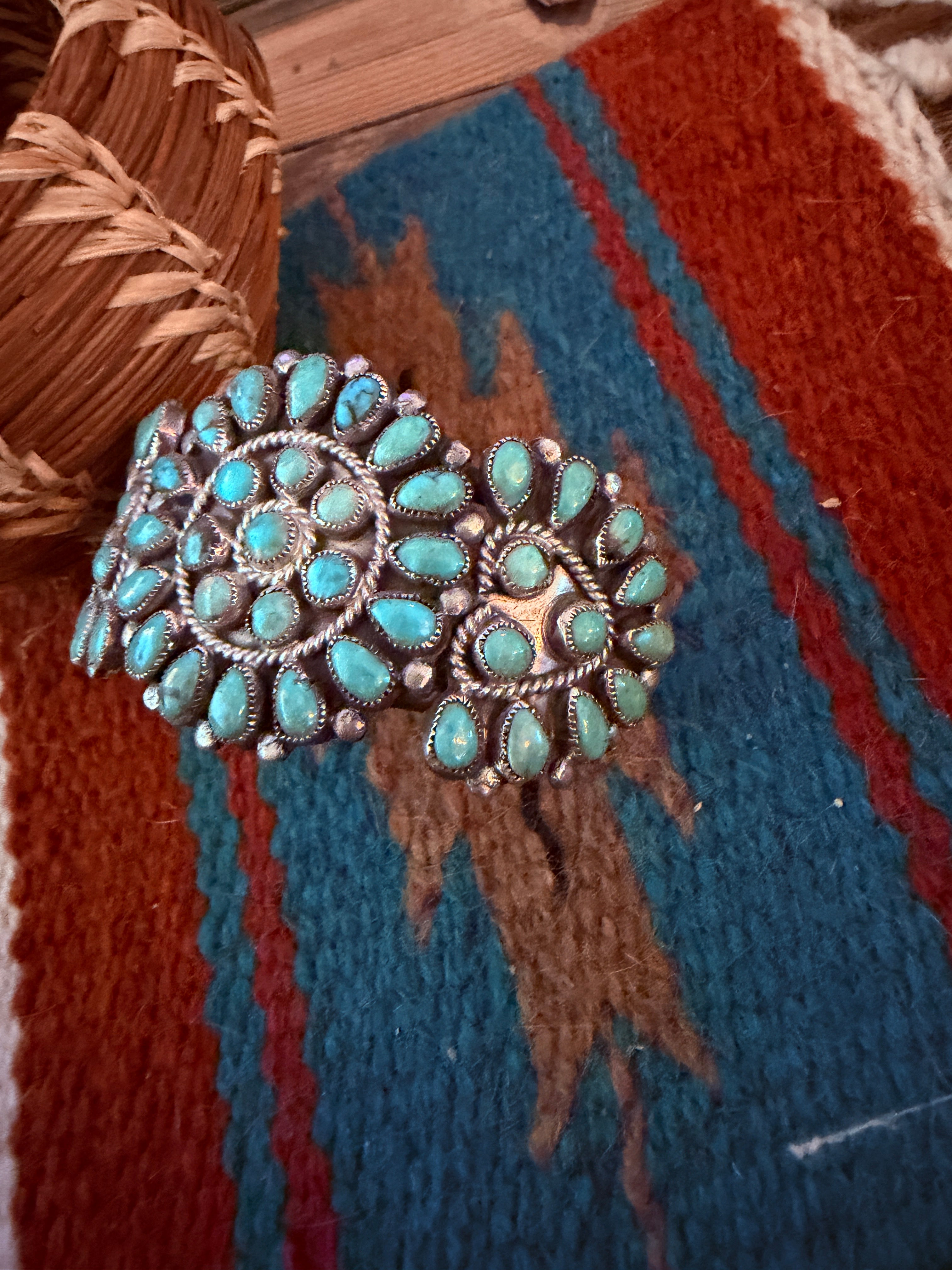 Handcrafted Old Pawn Sterling Silver & Turquoise Cuff Bracelet