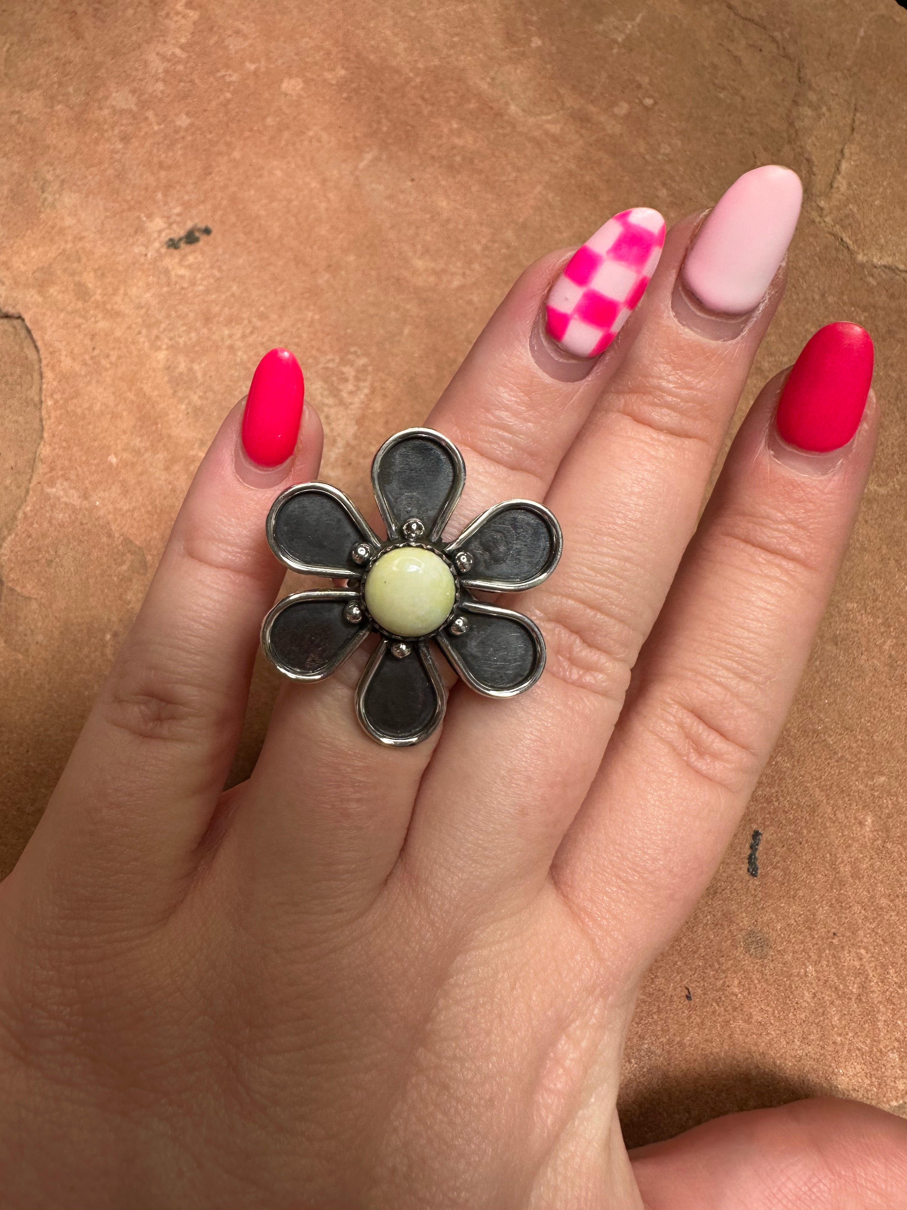 Palomino Flower Beautiful Handmade Palomino Turquoise And Sterling Silver Adjustable Ring