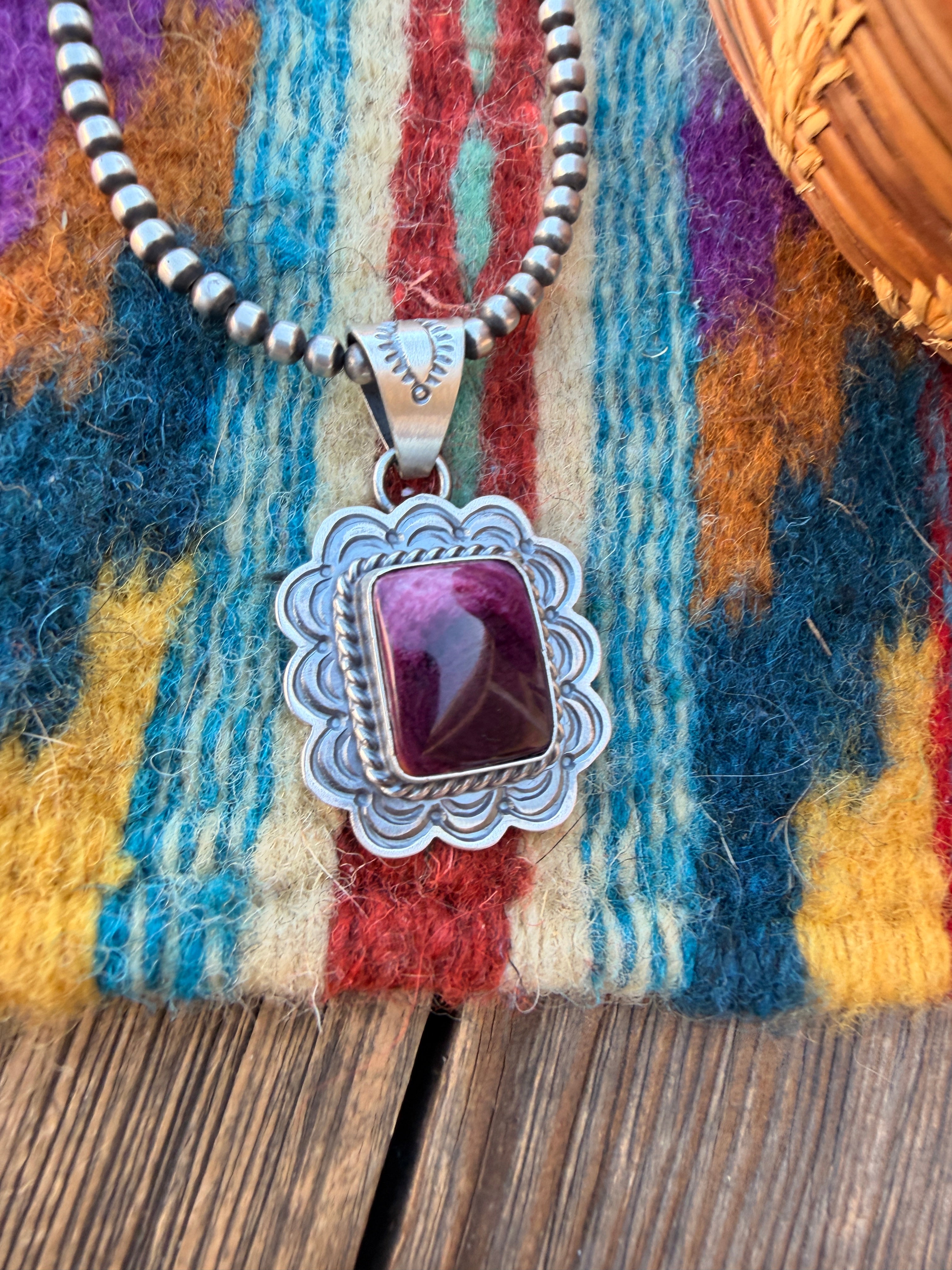 Handcrafted Sterling Silver & Purple Spiny Pendant by Patrick Skeets