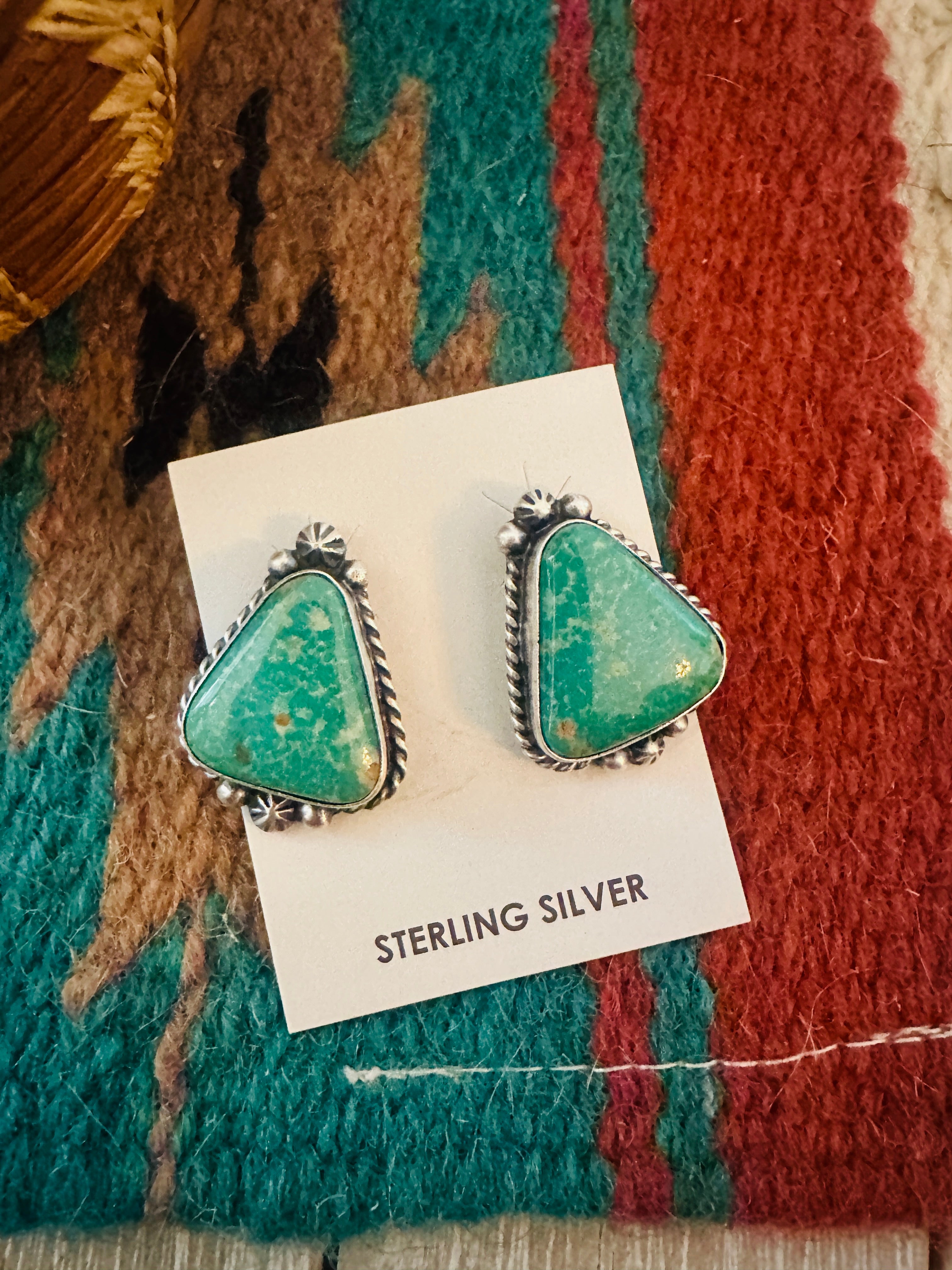 Handcrafted Kingman Turquoise & Sterling Silver Post Earrings