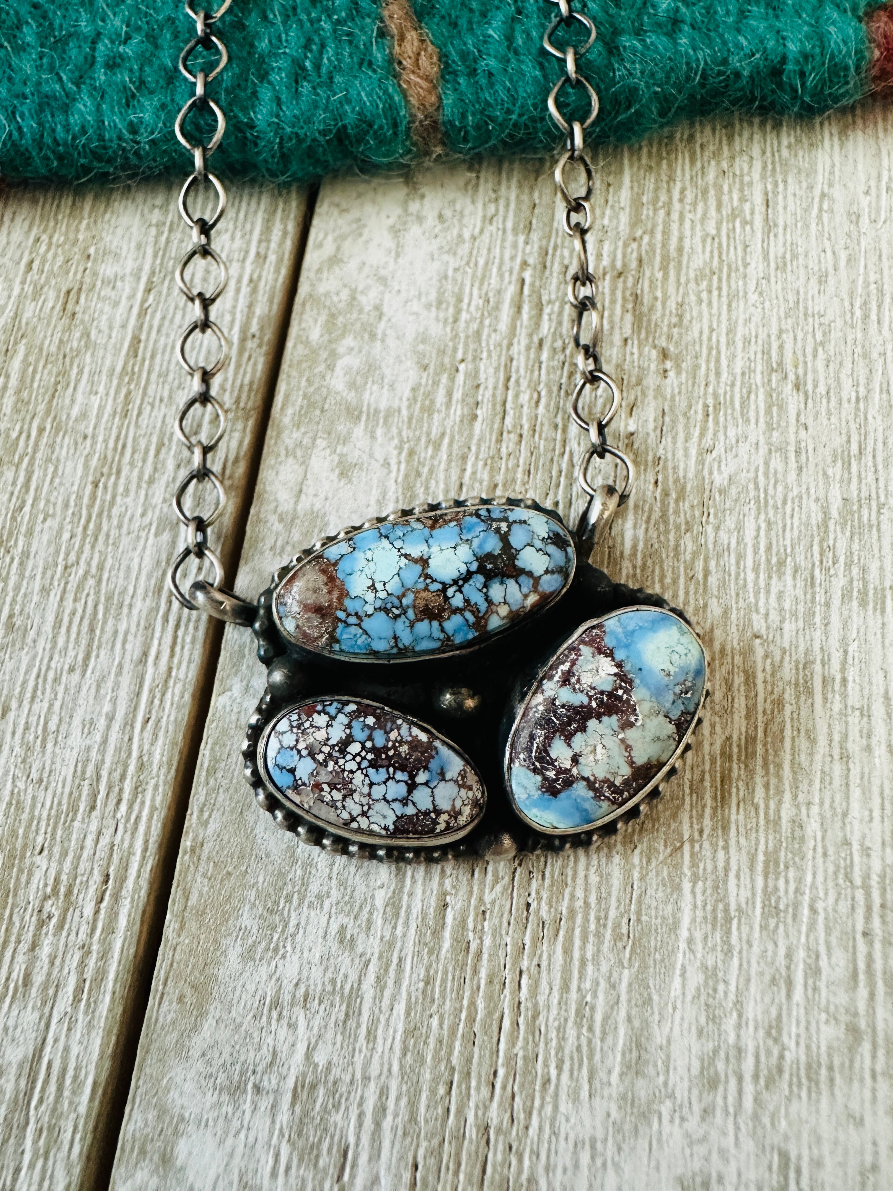 Handcrafted Sterling Silver & Golden Hills Turquoise Cluster Necklace