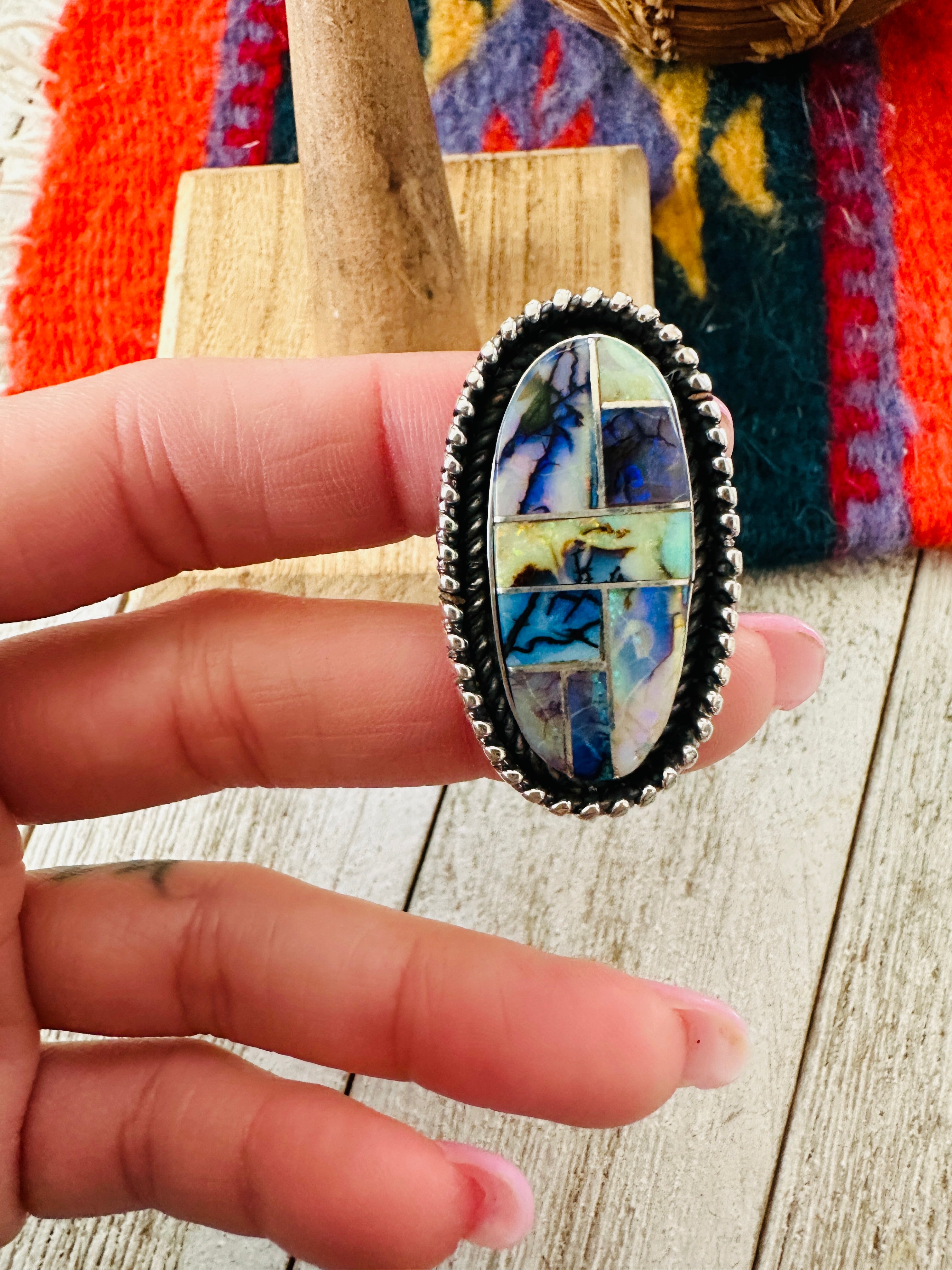 Navajo Opal & Sterling Silver Inlay Ring Size 6