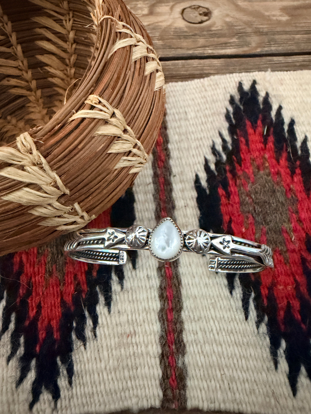 Handcrafted Sterling Silver and Mother of Pearl Cuff Bracelet