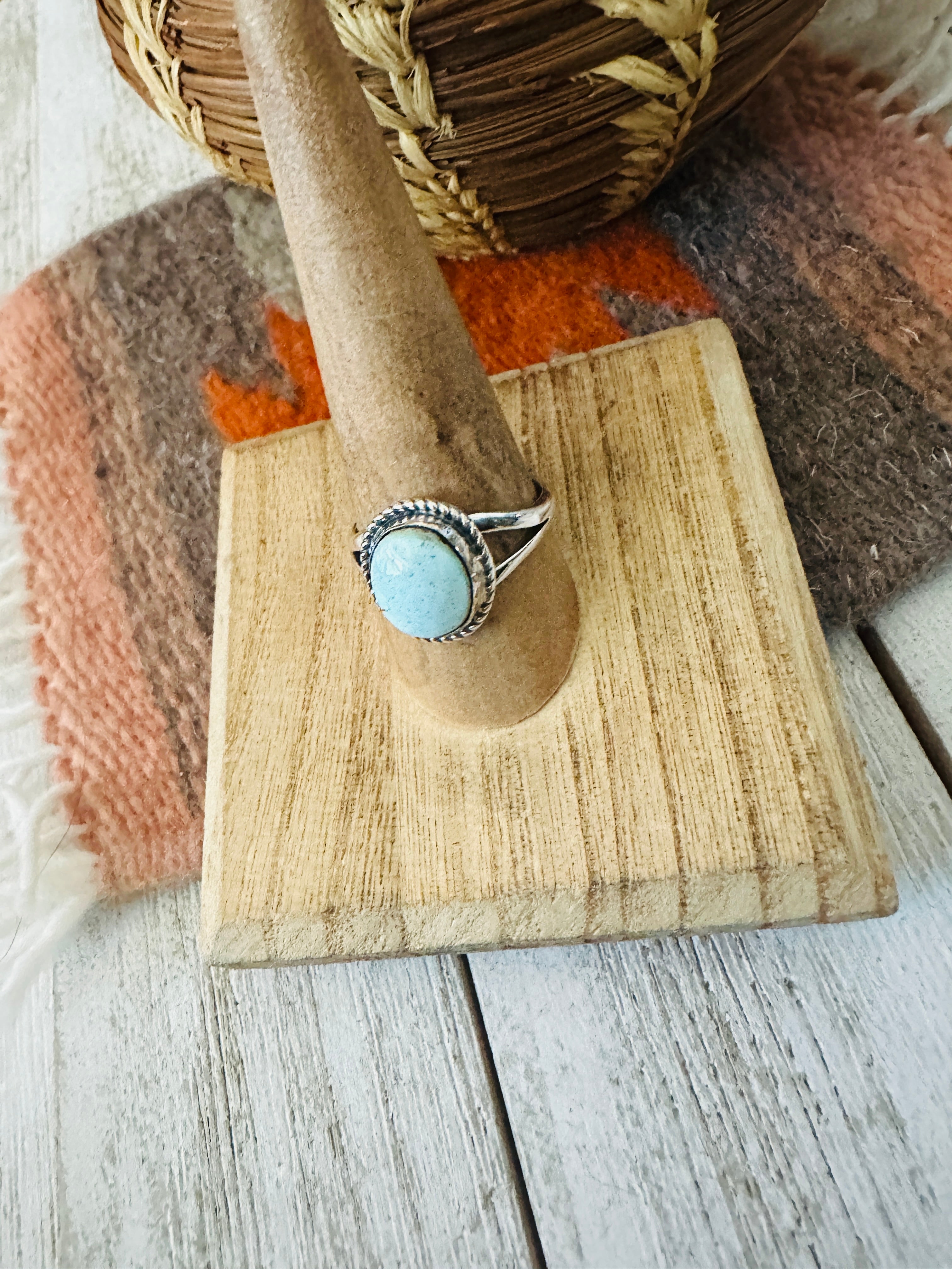 Navajo Golden Hills Turquoise & Sterling Silver Ring Size 8.75