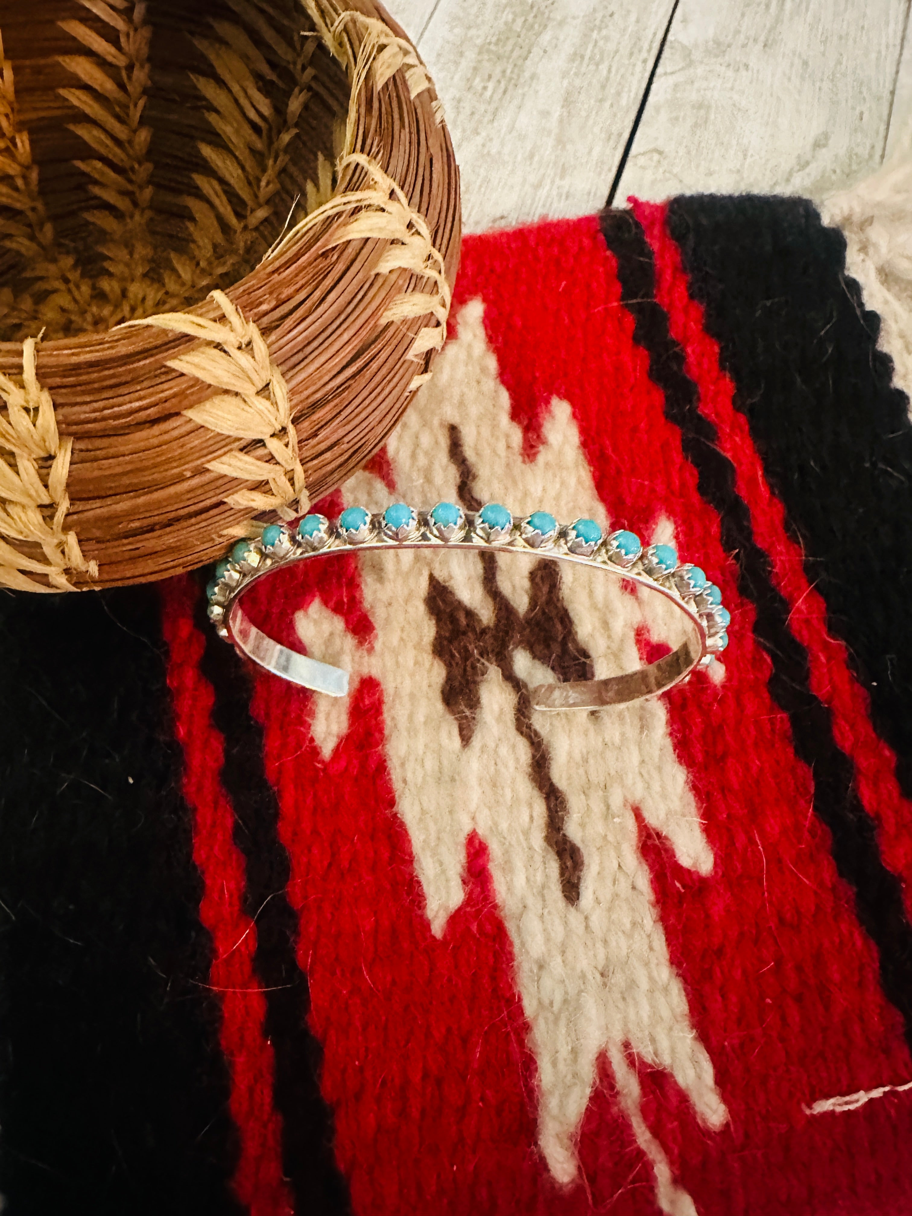 Zuni Sterling Silver & Turquoise Needlepoint Cuff Bracelet