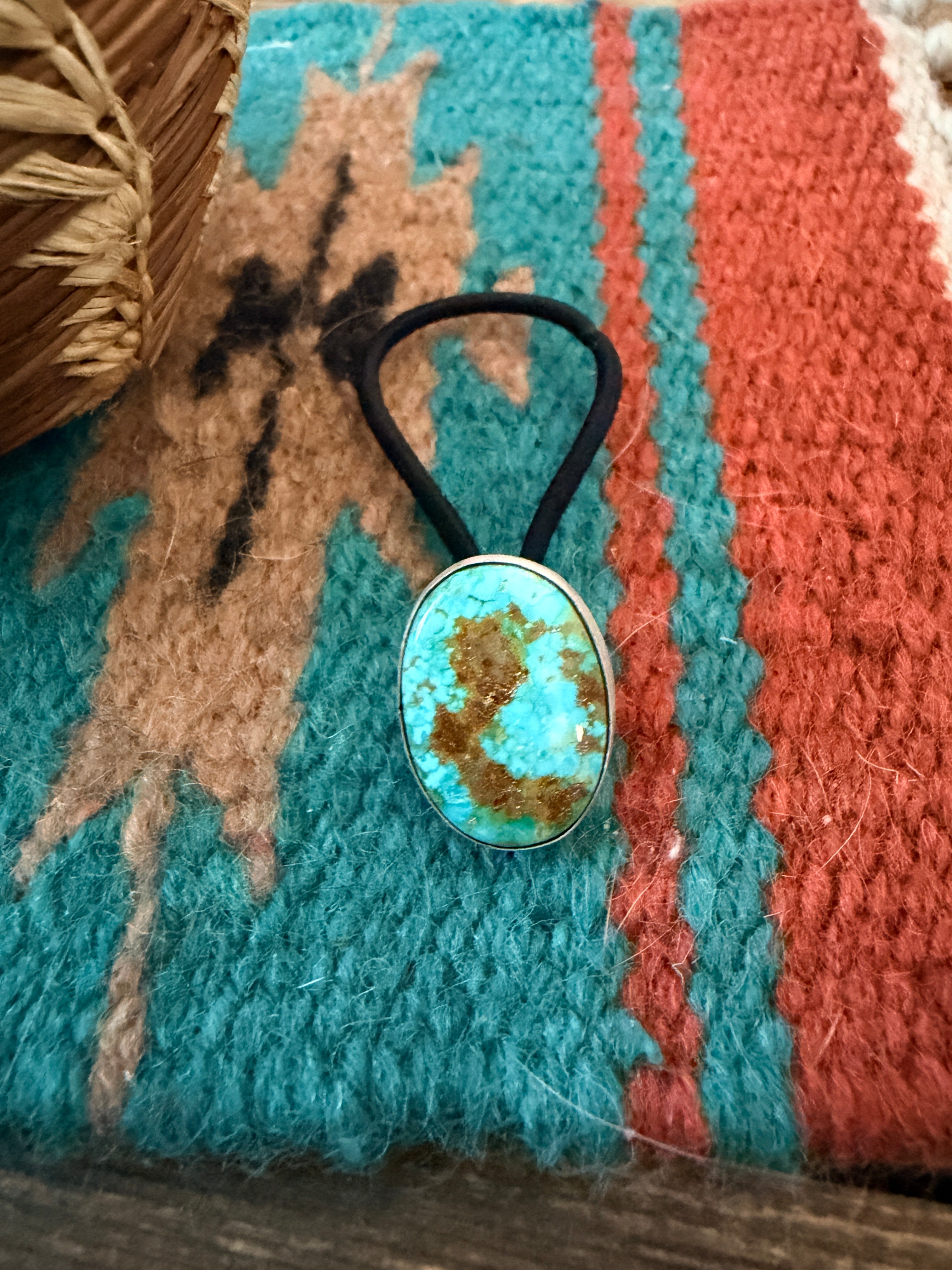 Handcrafted Turquoise & Sterling Silver Hair Tie