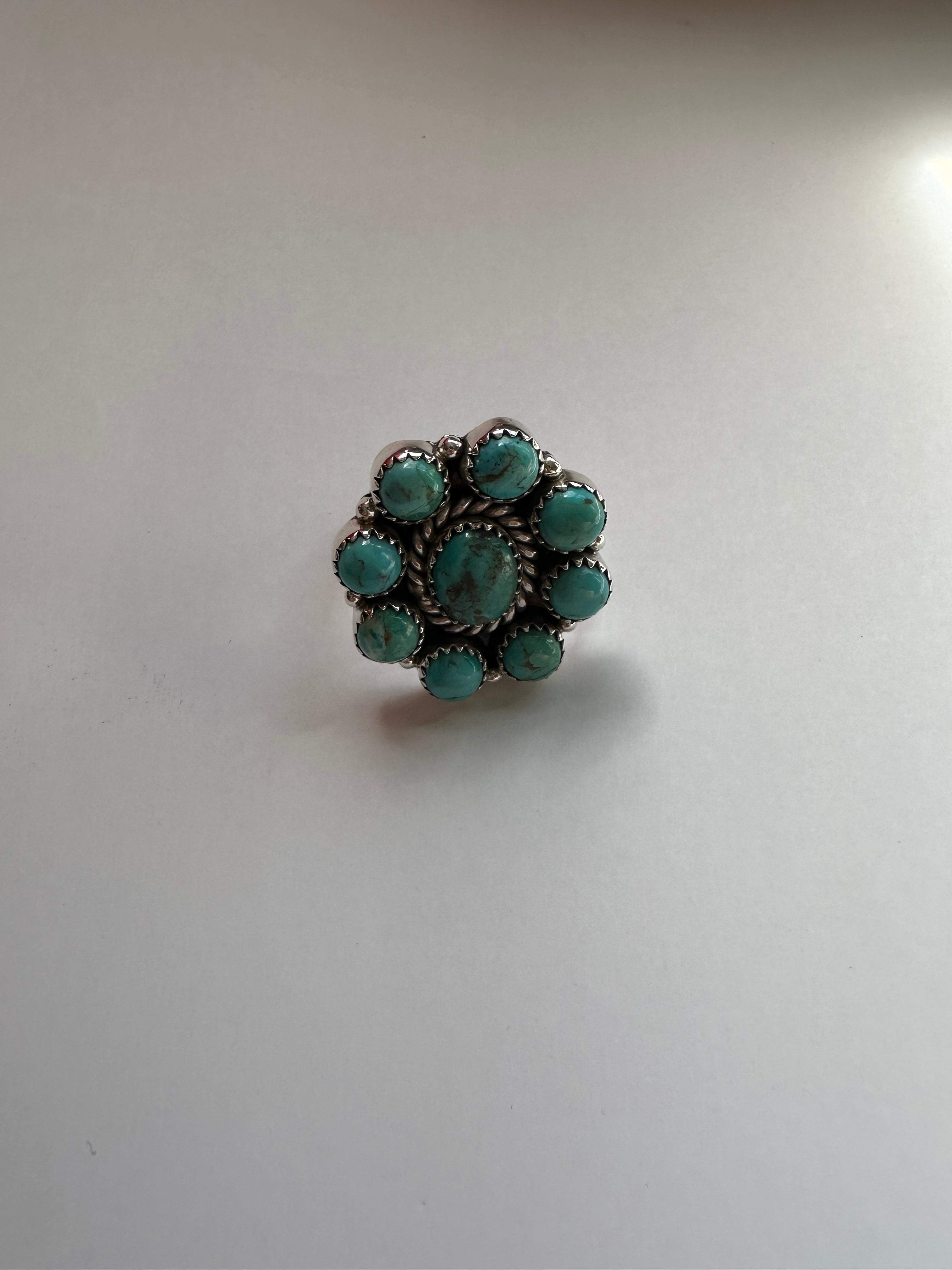 Nizhoni Handmade Adjustable Turquoise Sterling Silver Flower Ring