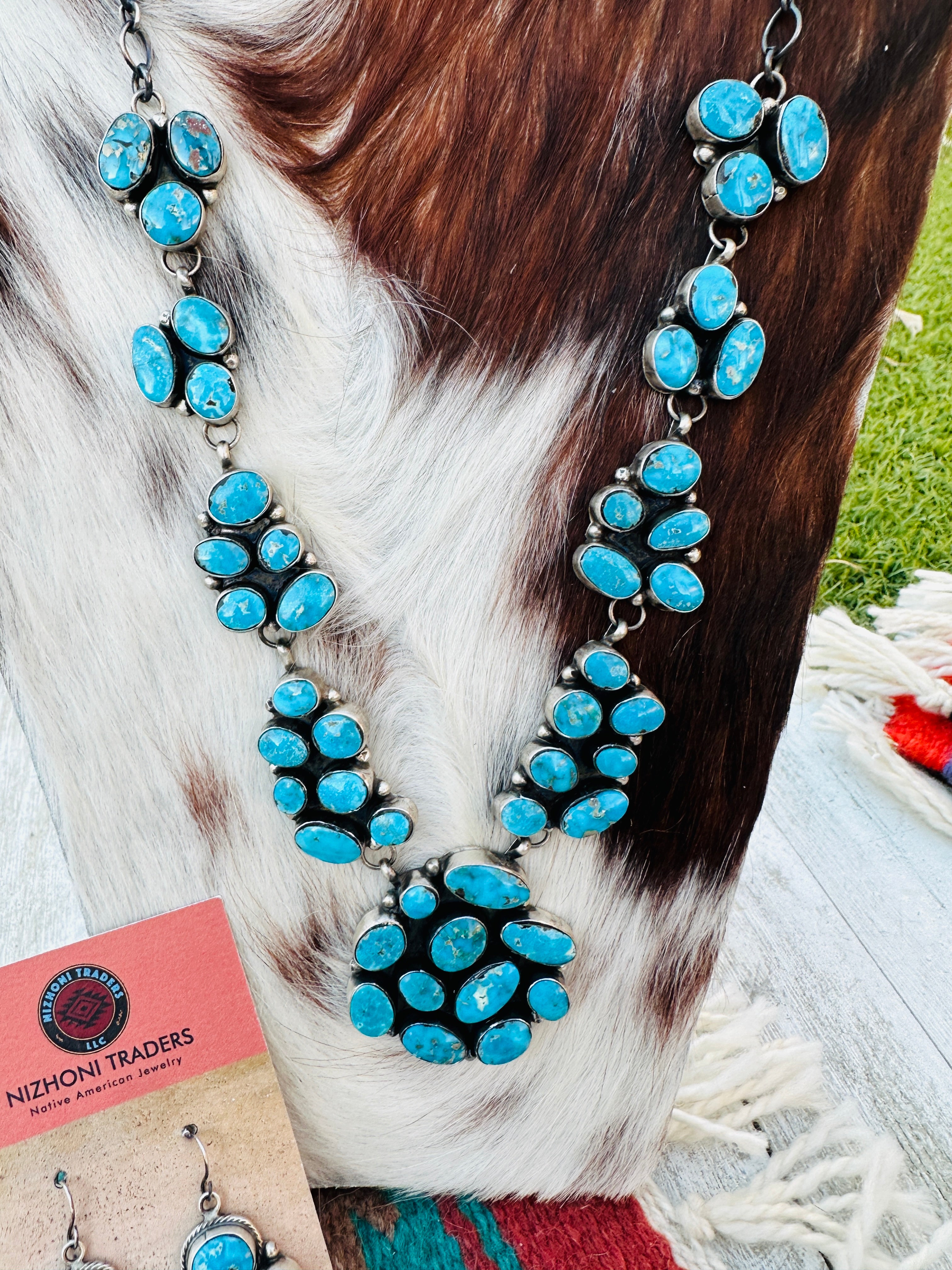 Handcrafted Blue Ridge Turquoise & Sterling Silver Necklace and Earring Set by Ella Peters