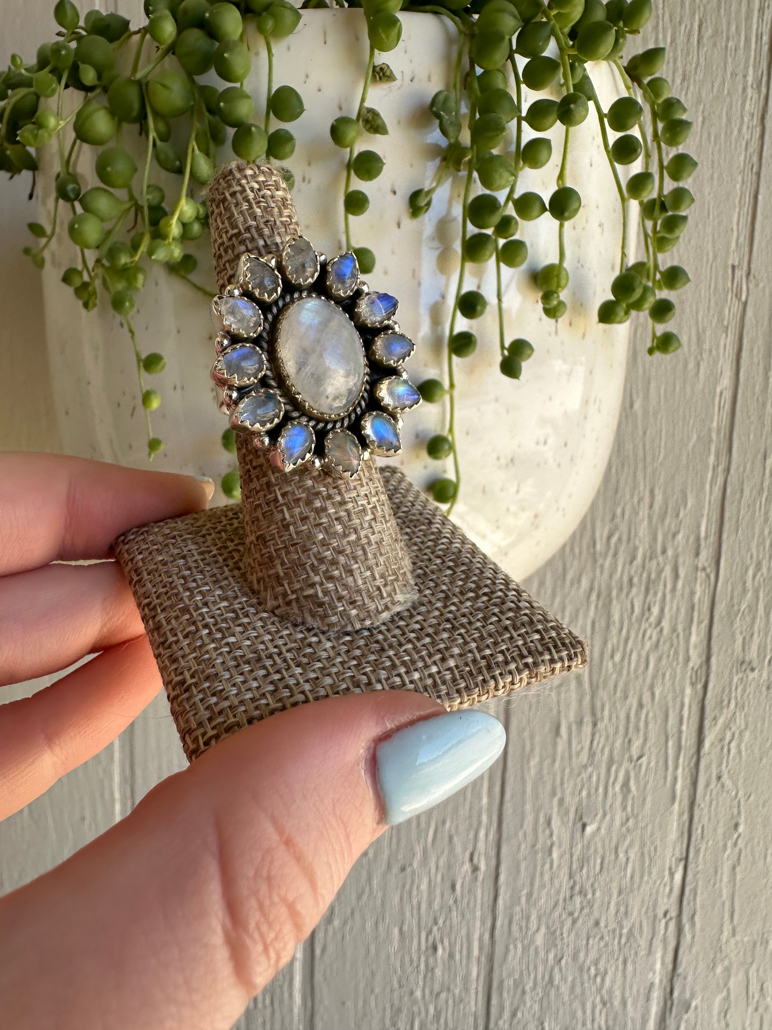 Handmade Moonstone & Sterling Silver Adjustable Ring