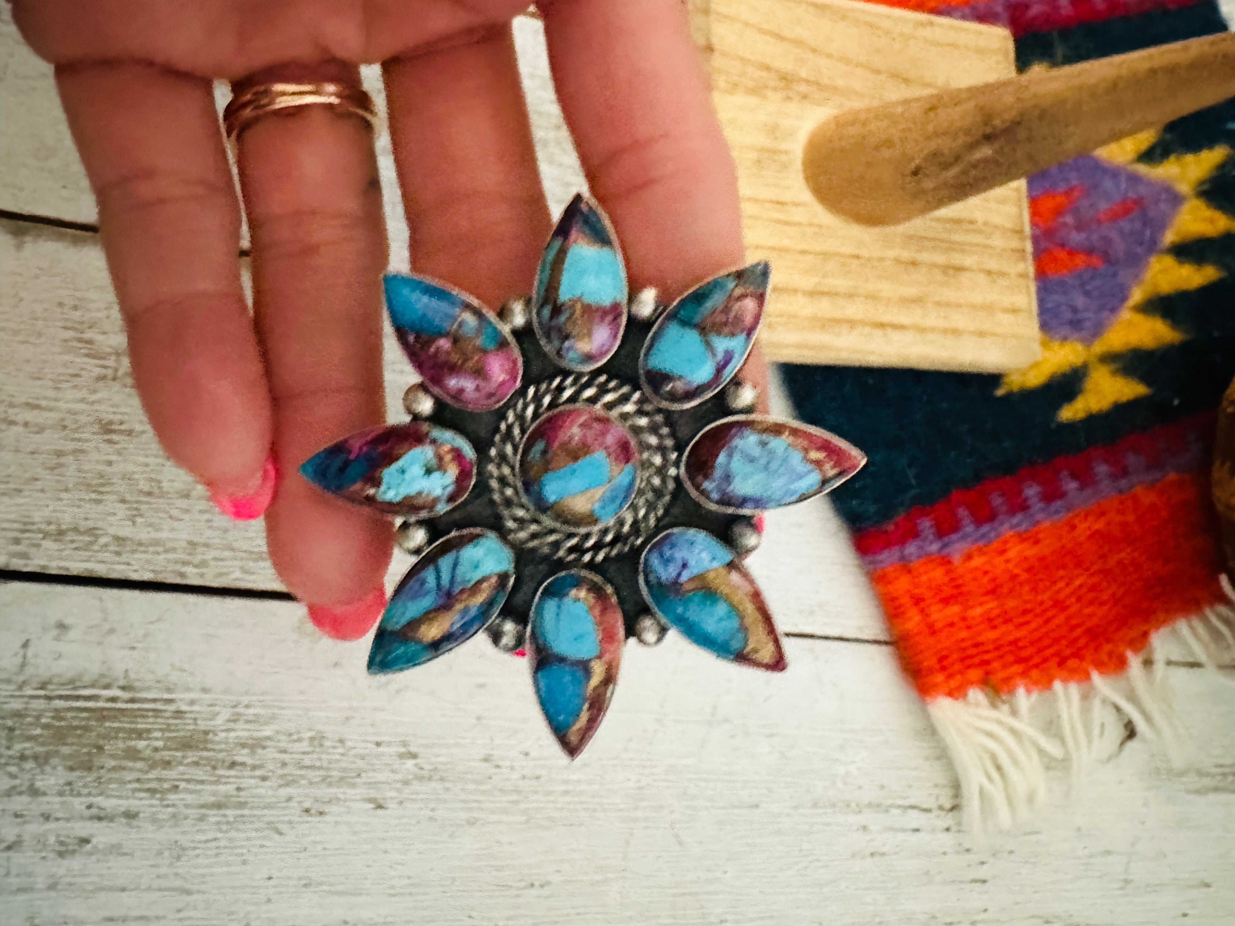 Navajo Pink Dream Mojave & Sterling Silver Cluster Adjustable Ring