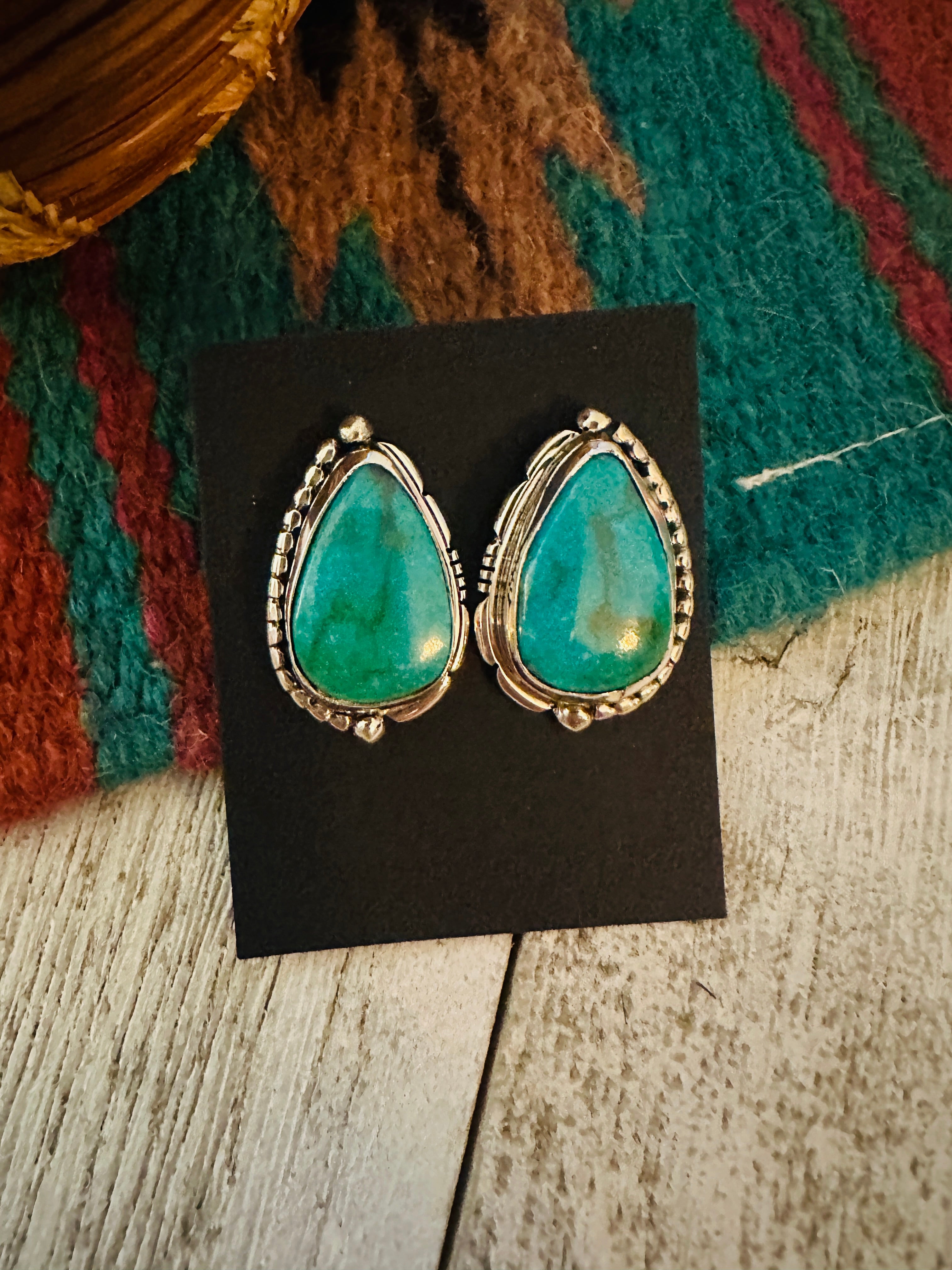 Navajo Turquoise & Sterling Silver Post Earrings by Wydell Billie