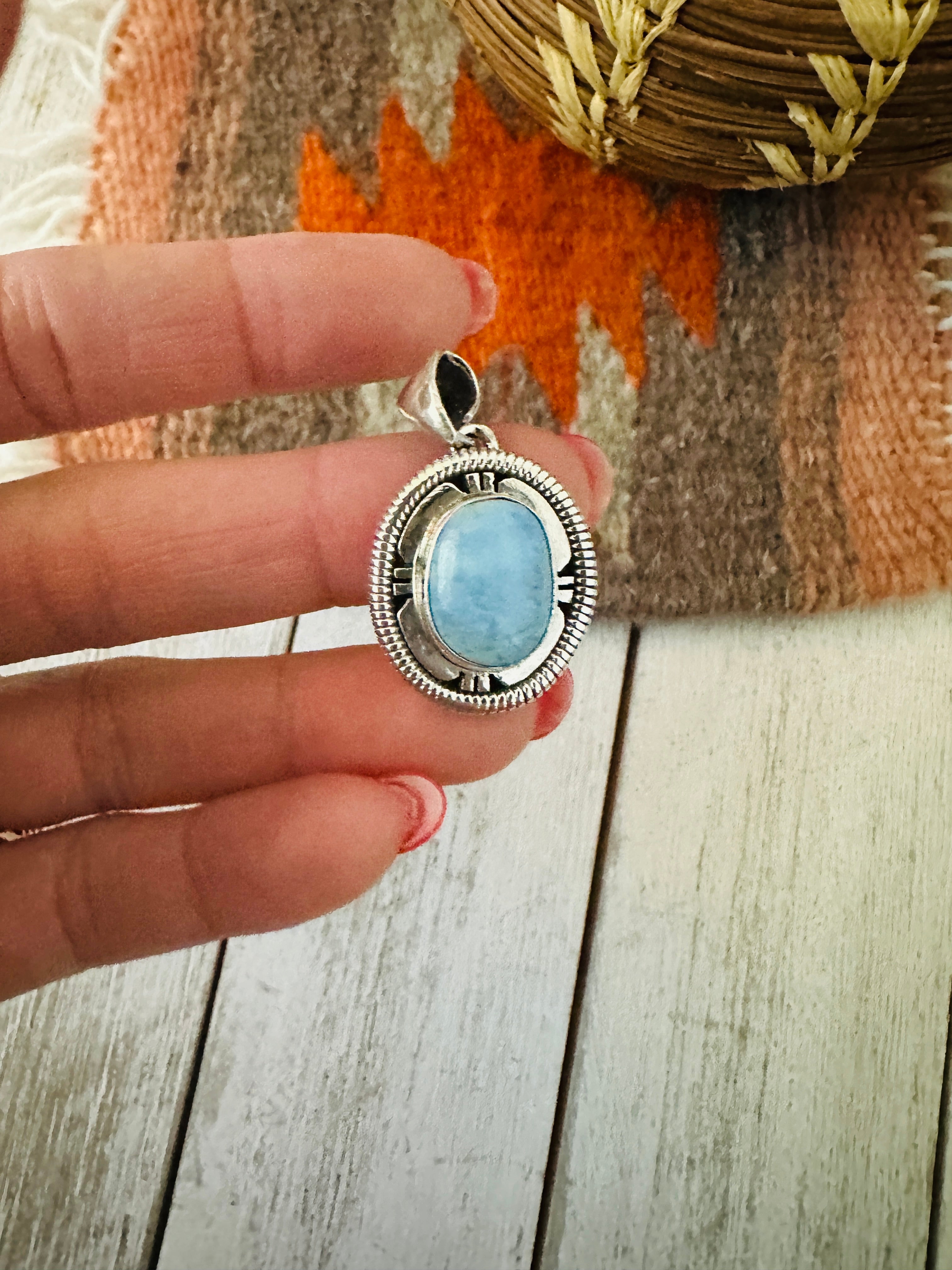 Navajo Sterling Silver & Larimar Pendant by Wydell Billie