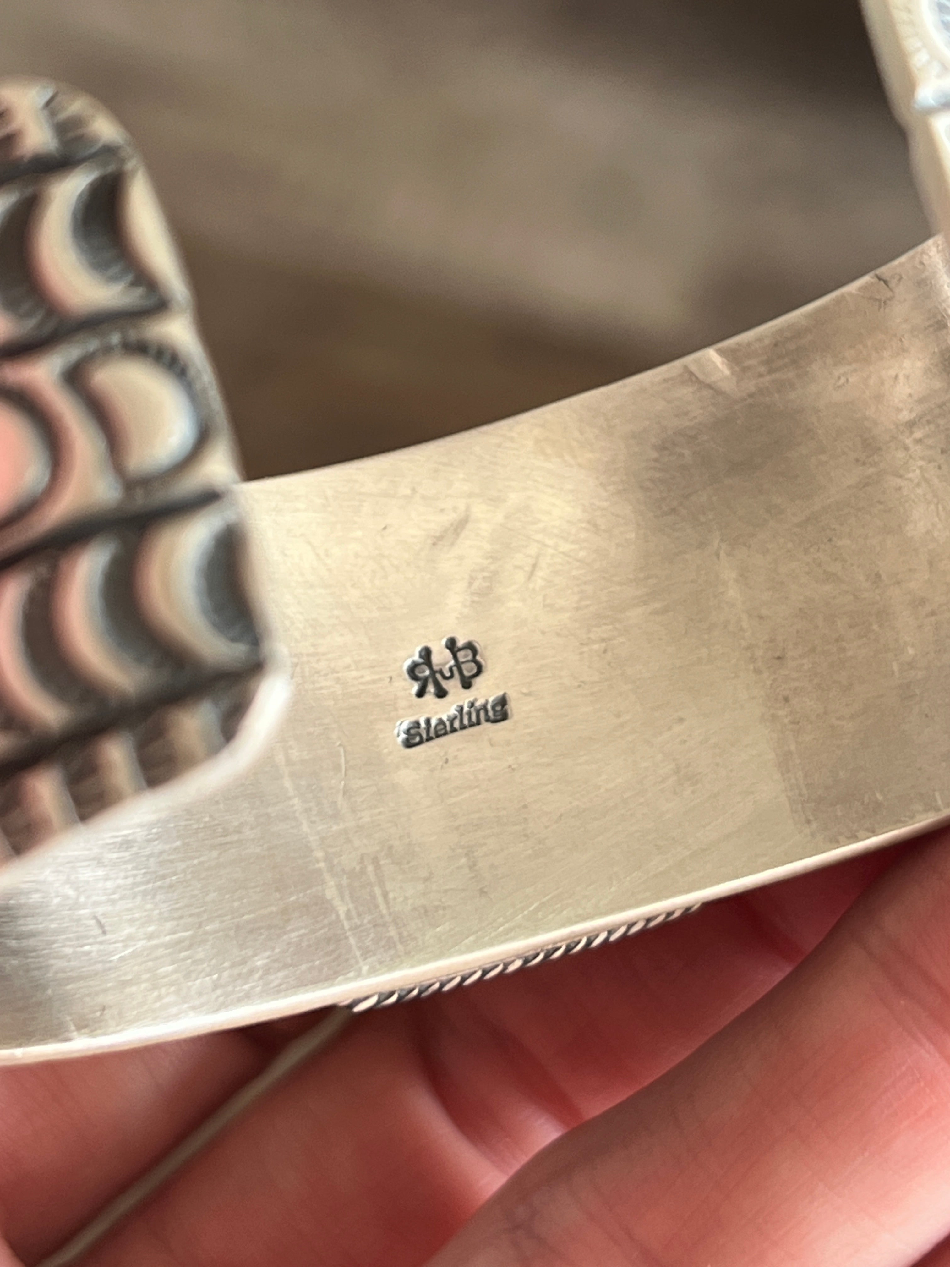 Handcrafted Sterling Silver and Blackjack Turquoise Hand Stamped Cuff Bracelet by Randy Boyd