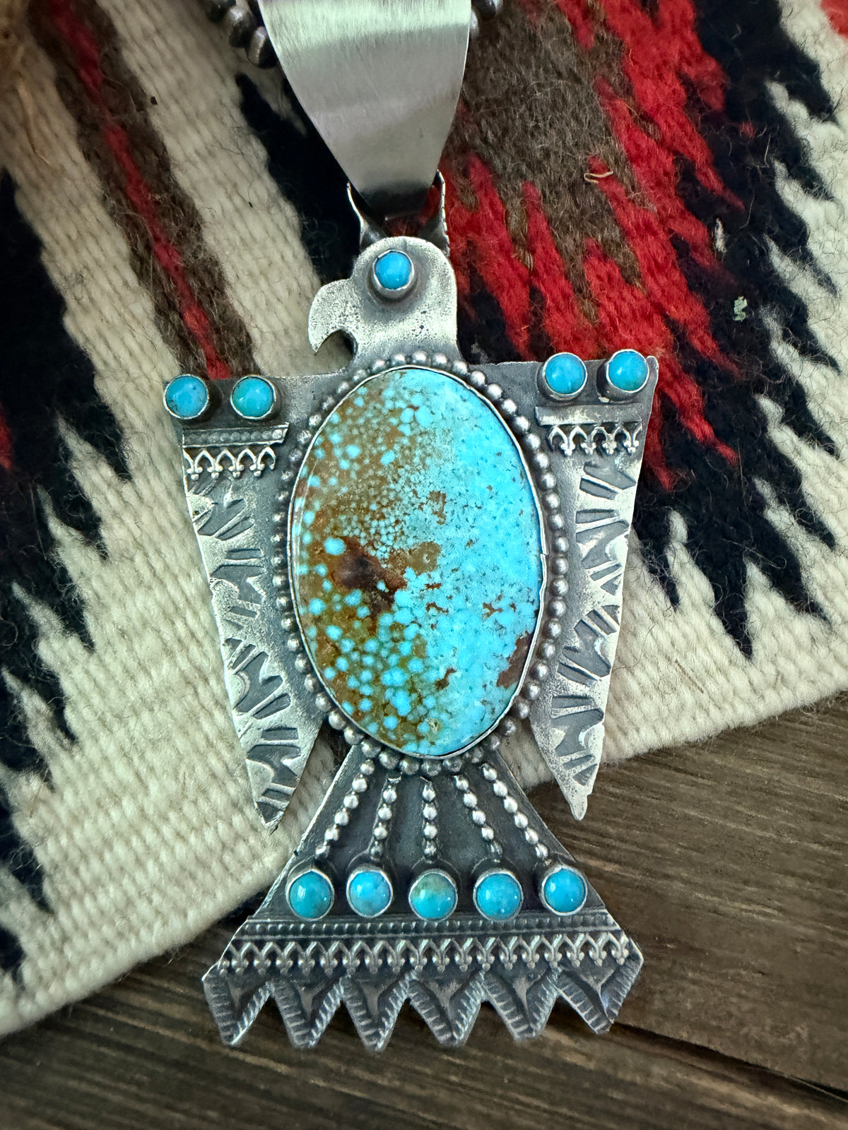 Handcrafted Sterling Silver & Turquoise Thunderbird Pendant by Shawn Cayatineto
