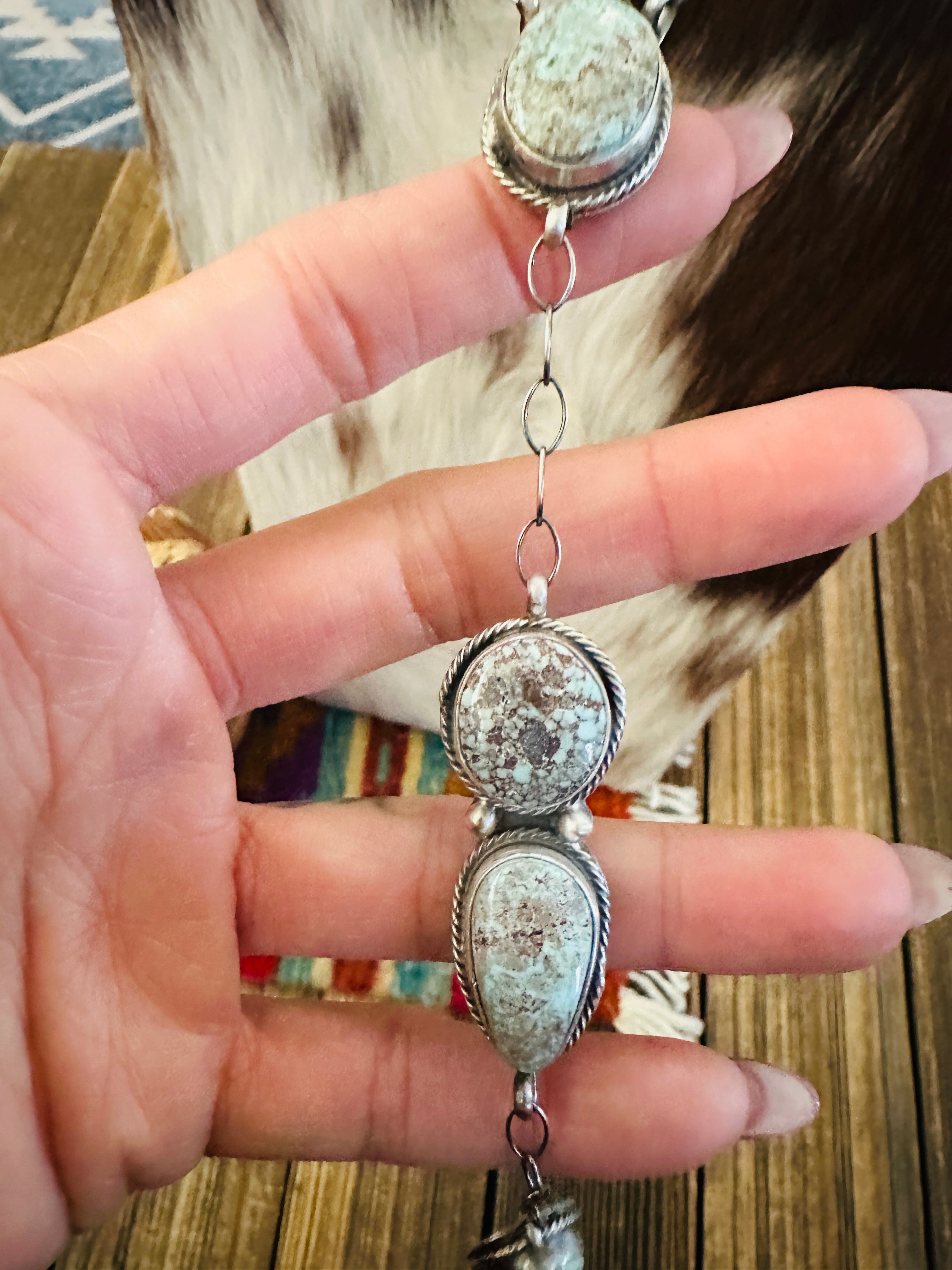 Handcrafted Dry Creek Turquoise & Sterling Silver Lariat Necklace