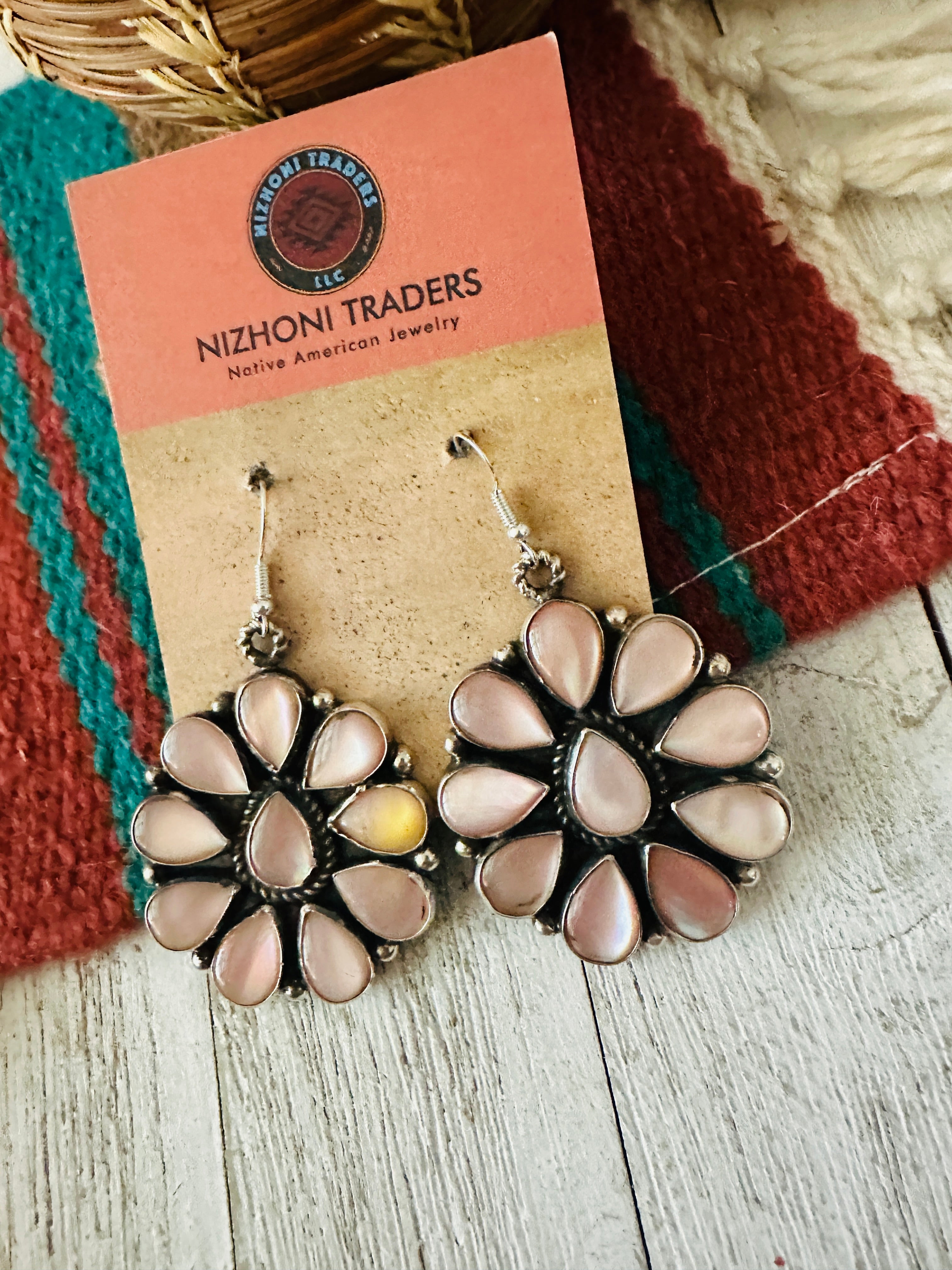 Navajo Mother of Pearl & Sterling Silver Dangle Earrings