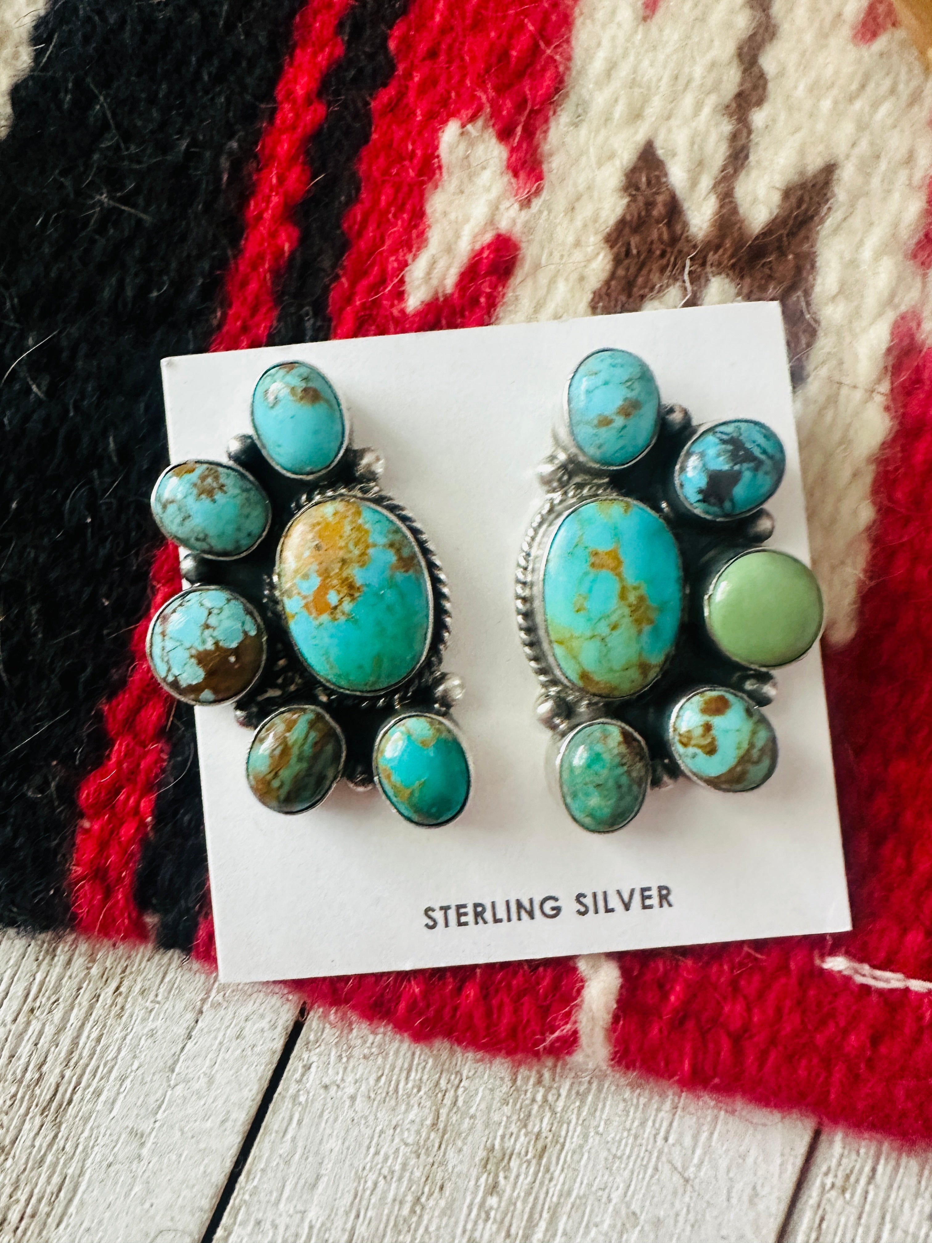 Navajo Sterling Silver & Turquoise Cluster Post Earrings