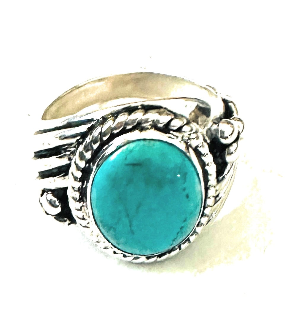 Navajo Kingman Turquoise & Sterling Silver Ring Size 9.5