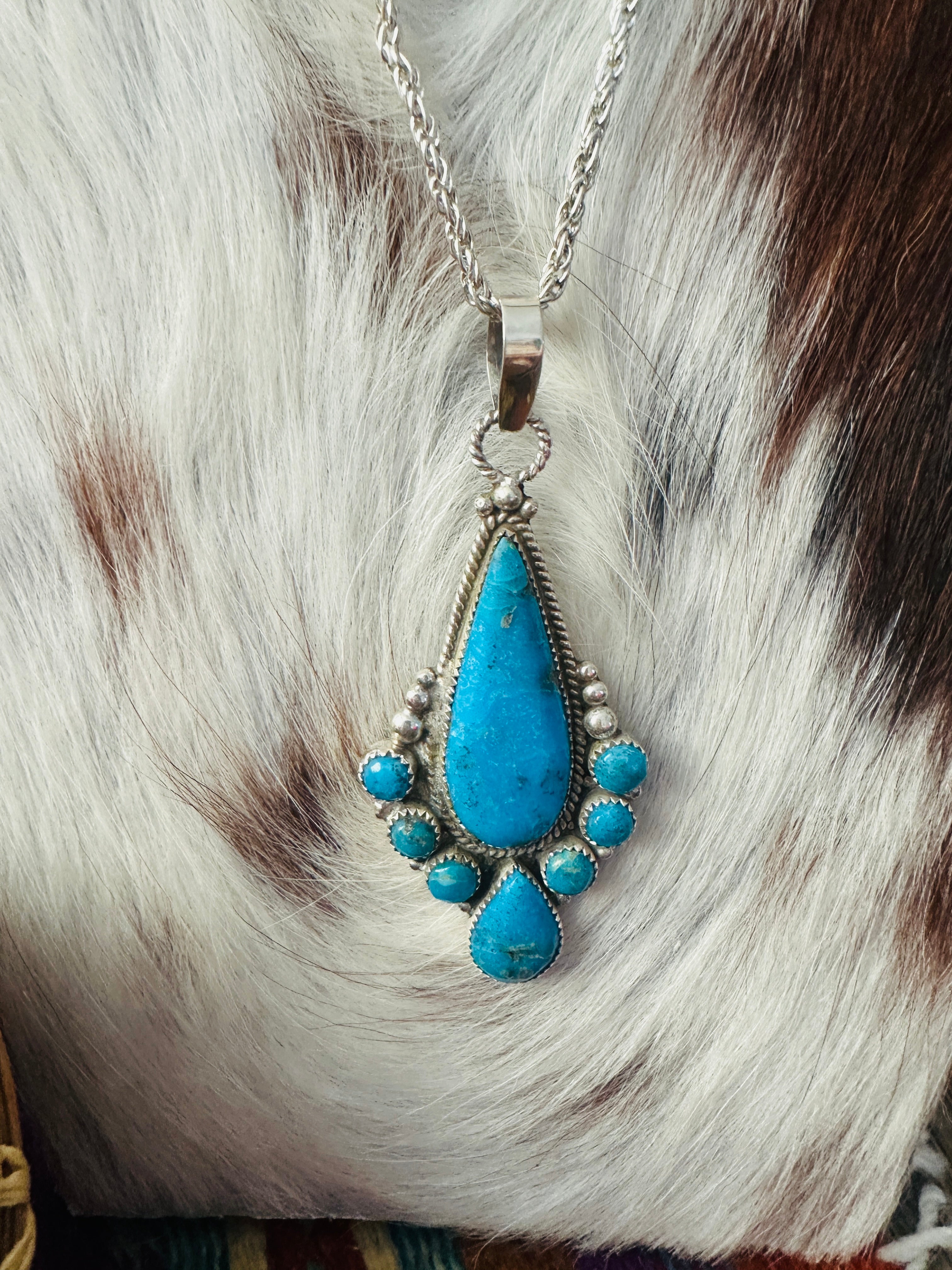 Old Pawn Handcrafted Sterling Silver and Turquoise Necklace