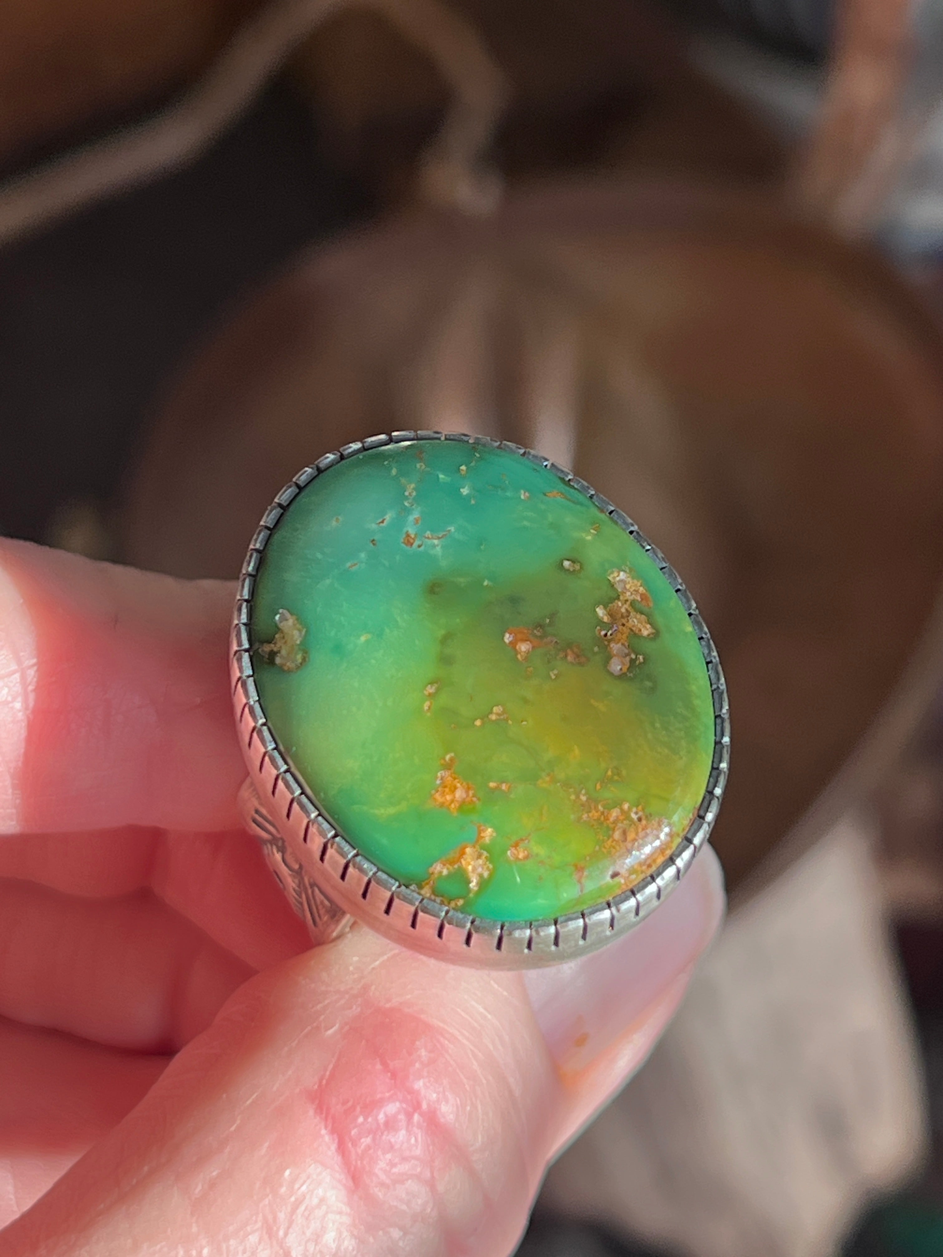 Raymond Coriz Handcrafted Royston Turquoise Cocktail Ring, Size 9