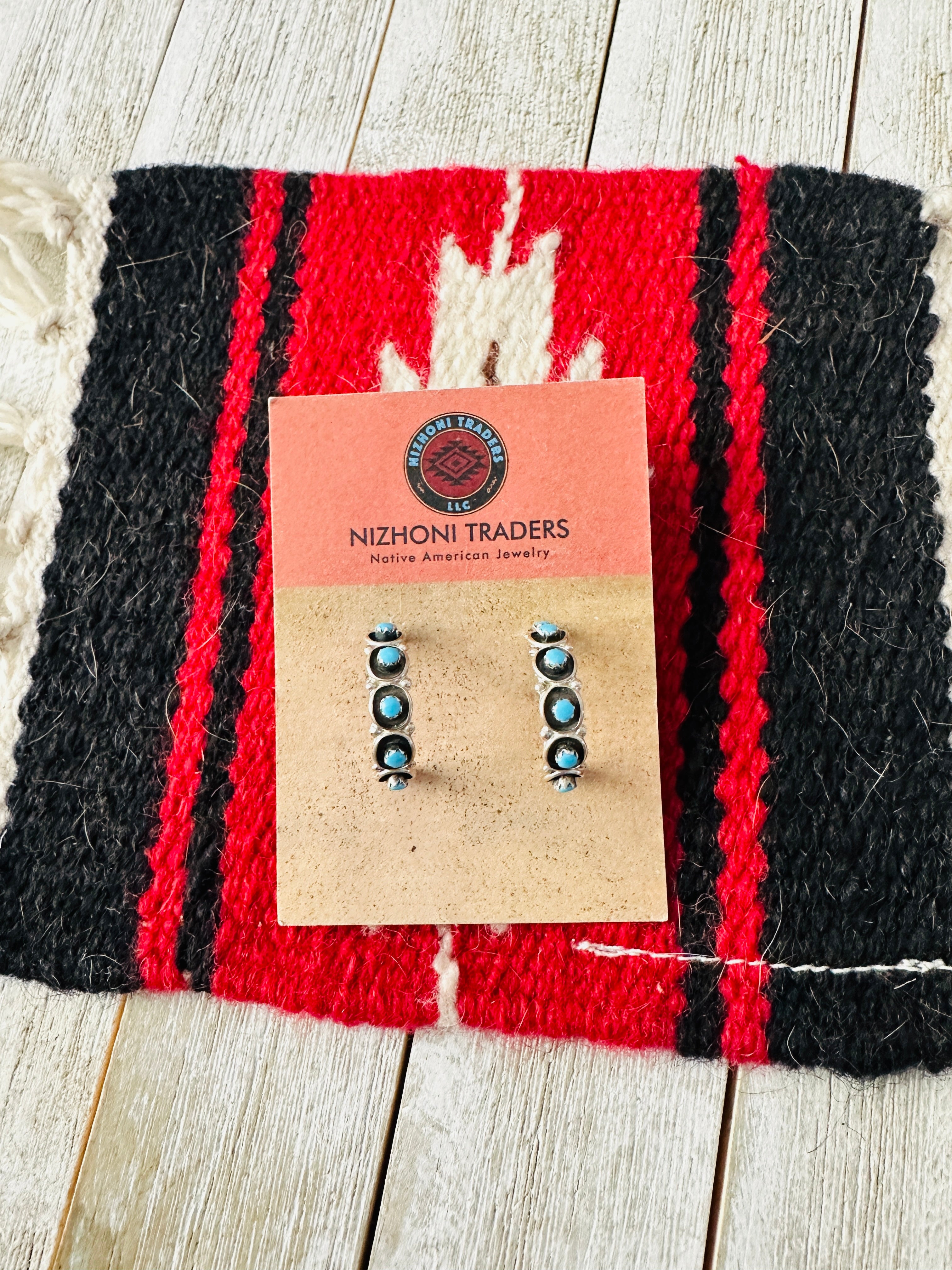 Handcrafted Sterling Silver & Turquoise Snake Eye Hoop Earrings