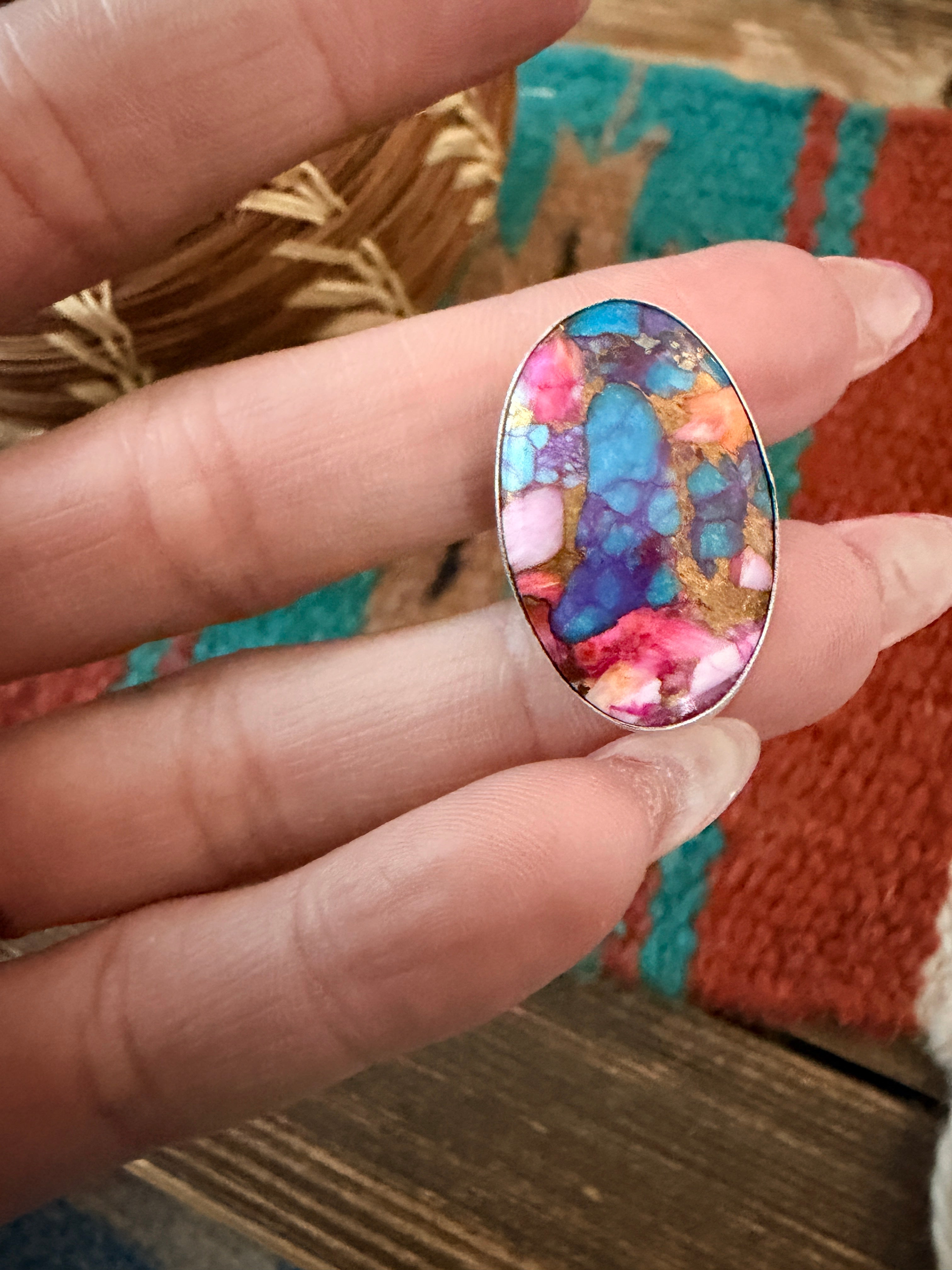 Handcrafted Pink Dream Mojave & Sterling Silver Hair Tie