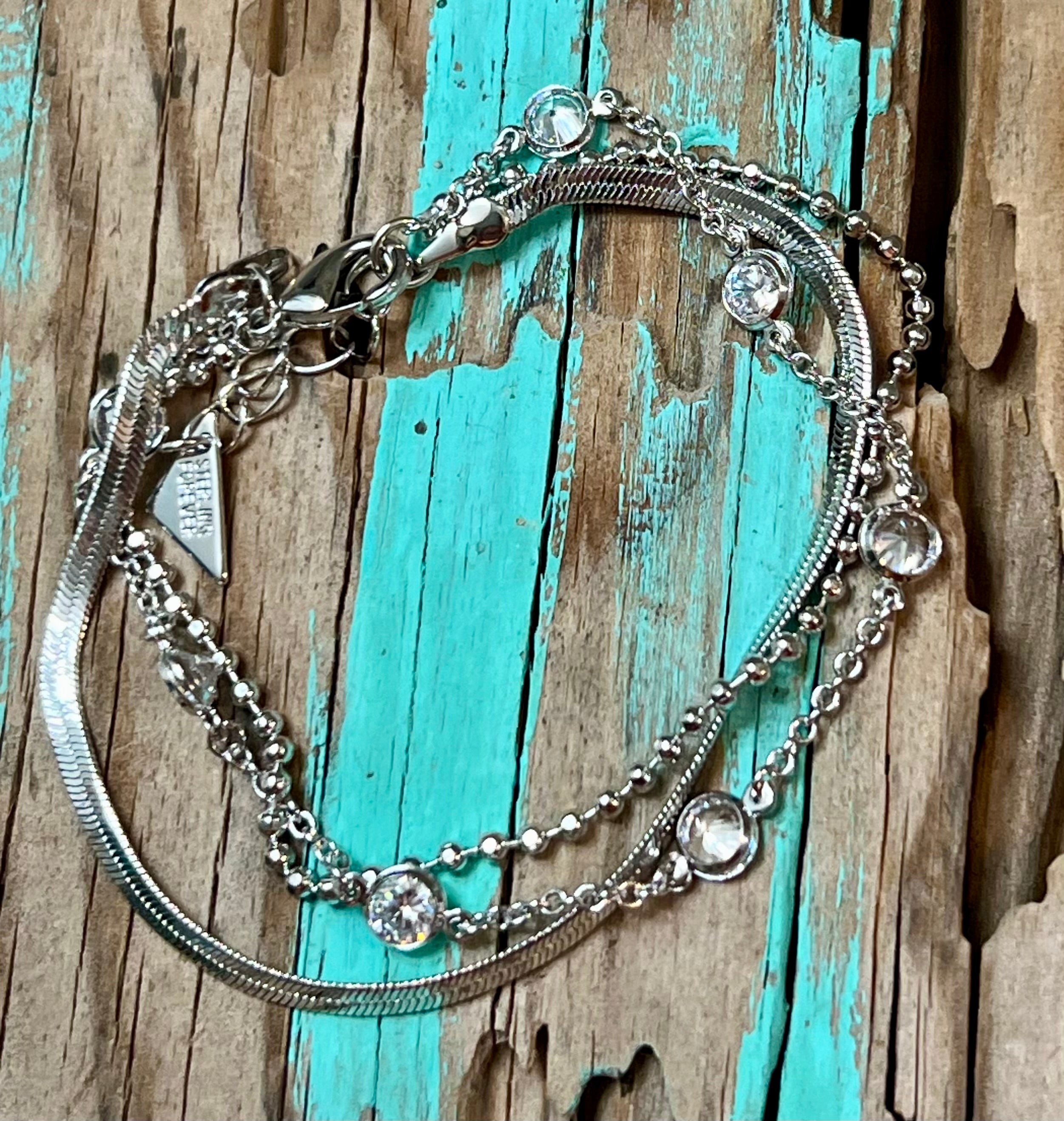 Paisley CZ & Layered Chain Bracelet