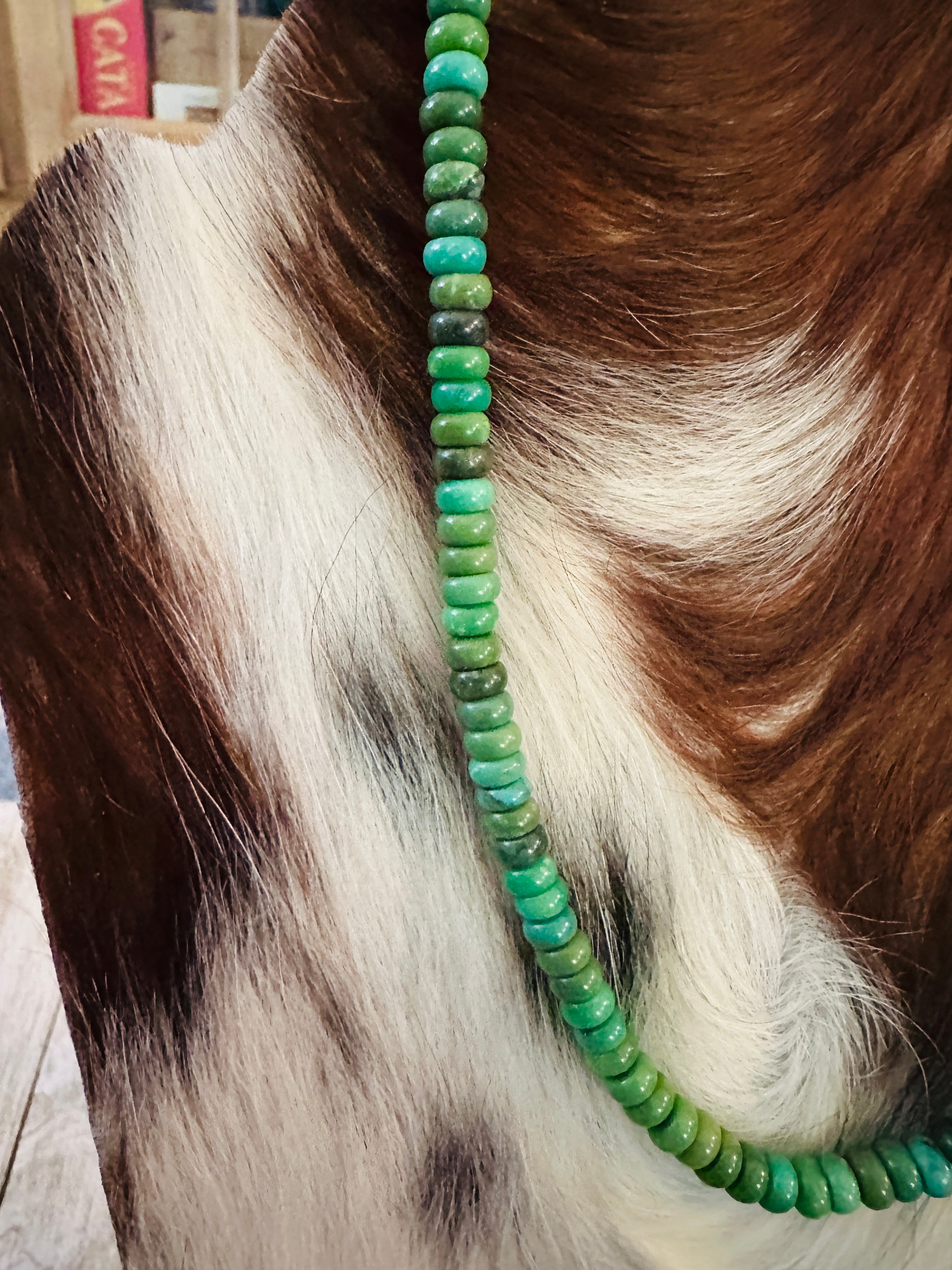 Handcrafted Green Turquoise & Sterling Silver Beaded Necklace 17”