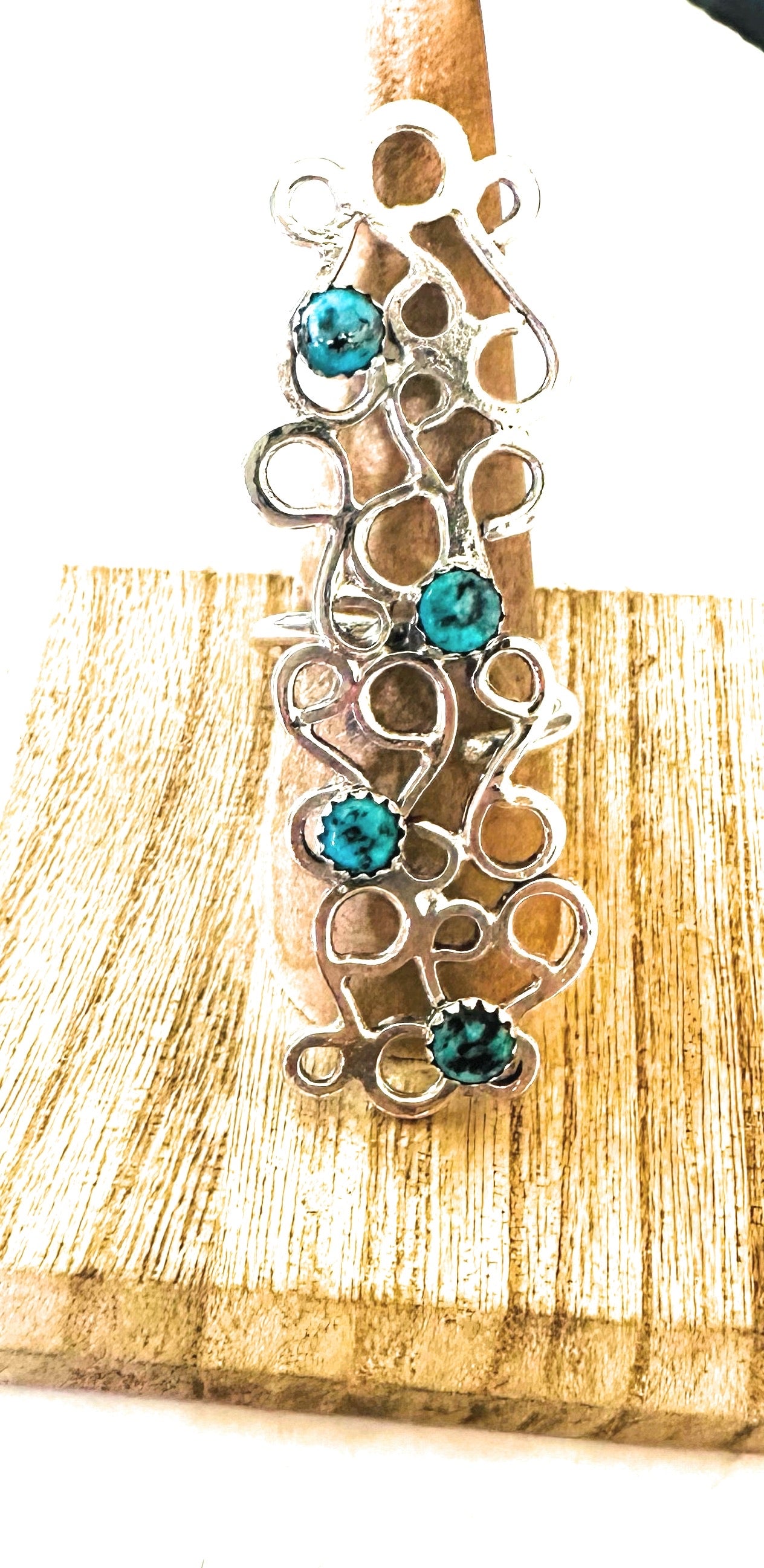 Navajo Sterling Silver & Turquoise Adjustable Abstract Ring