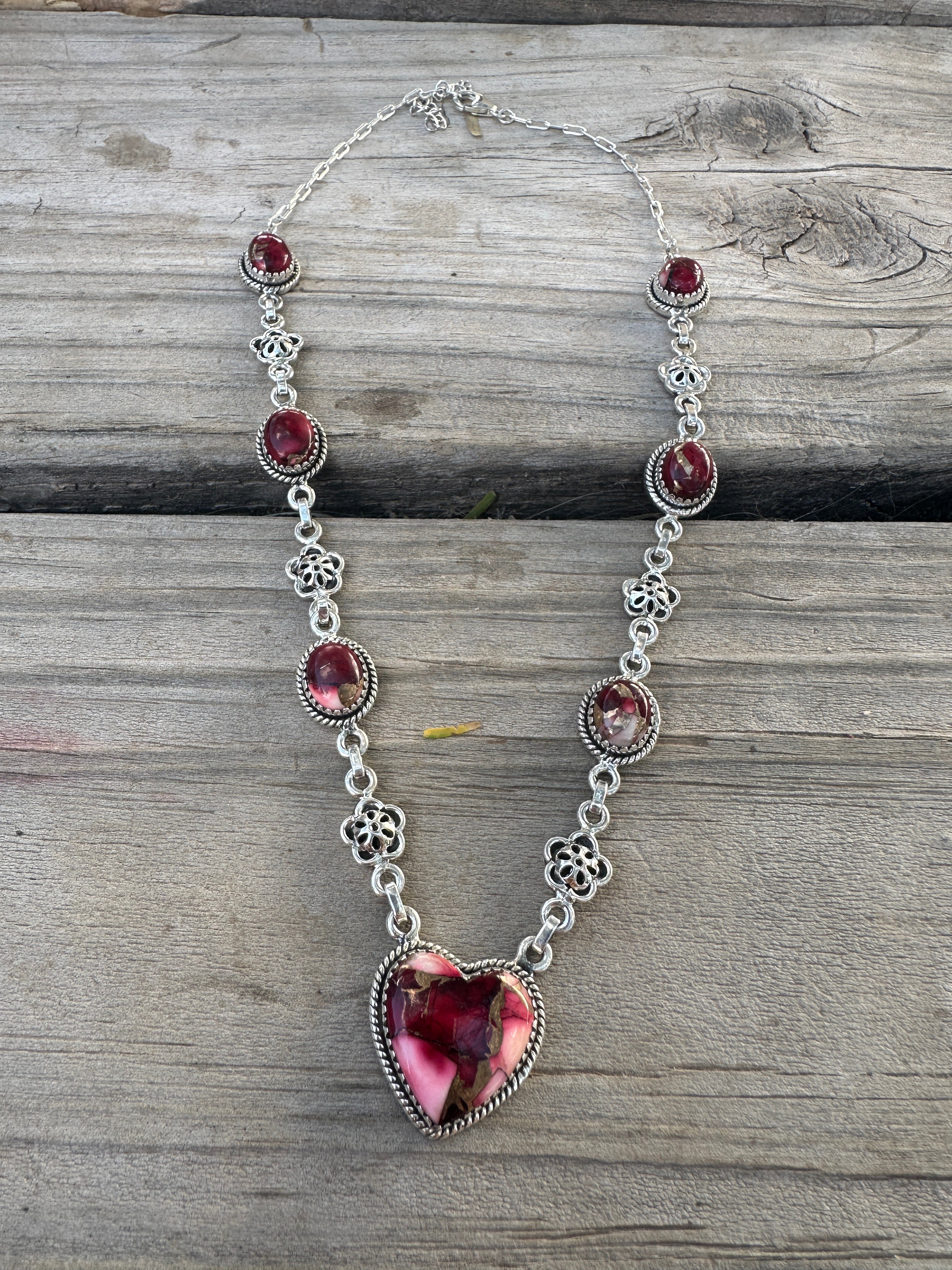 Beautiful Handmade Sterling Silver Dahlia Rose Heart Necklace