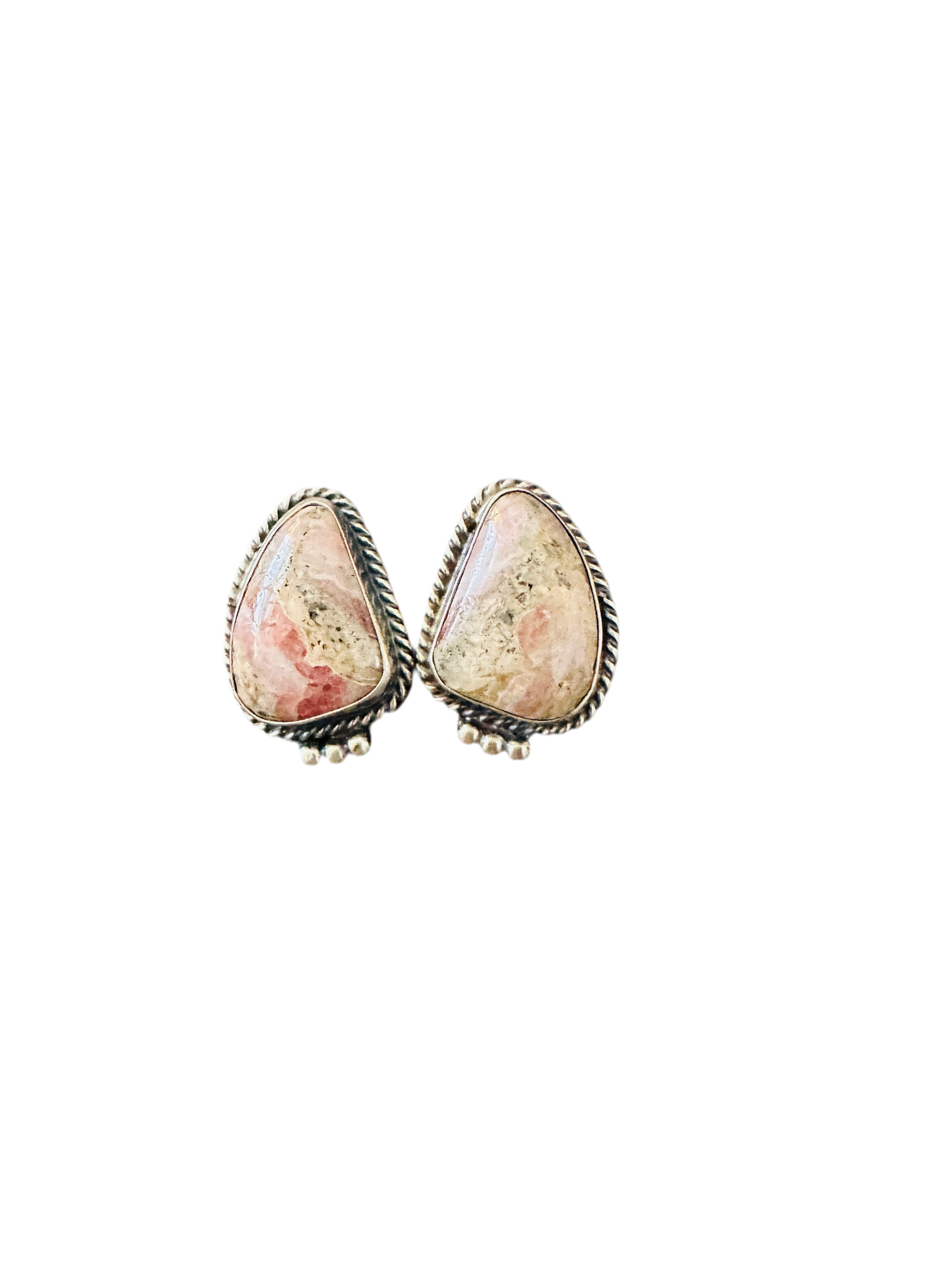 Navajo Rhodochrosite & Sterling Silver Post Earrings