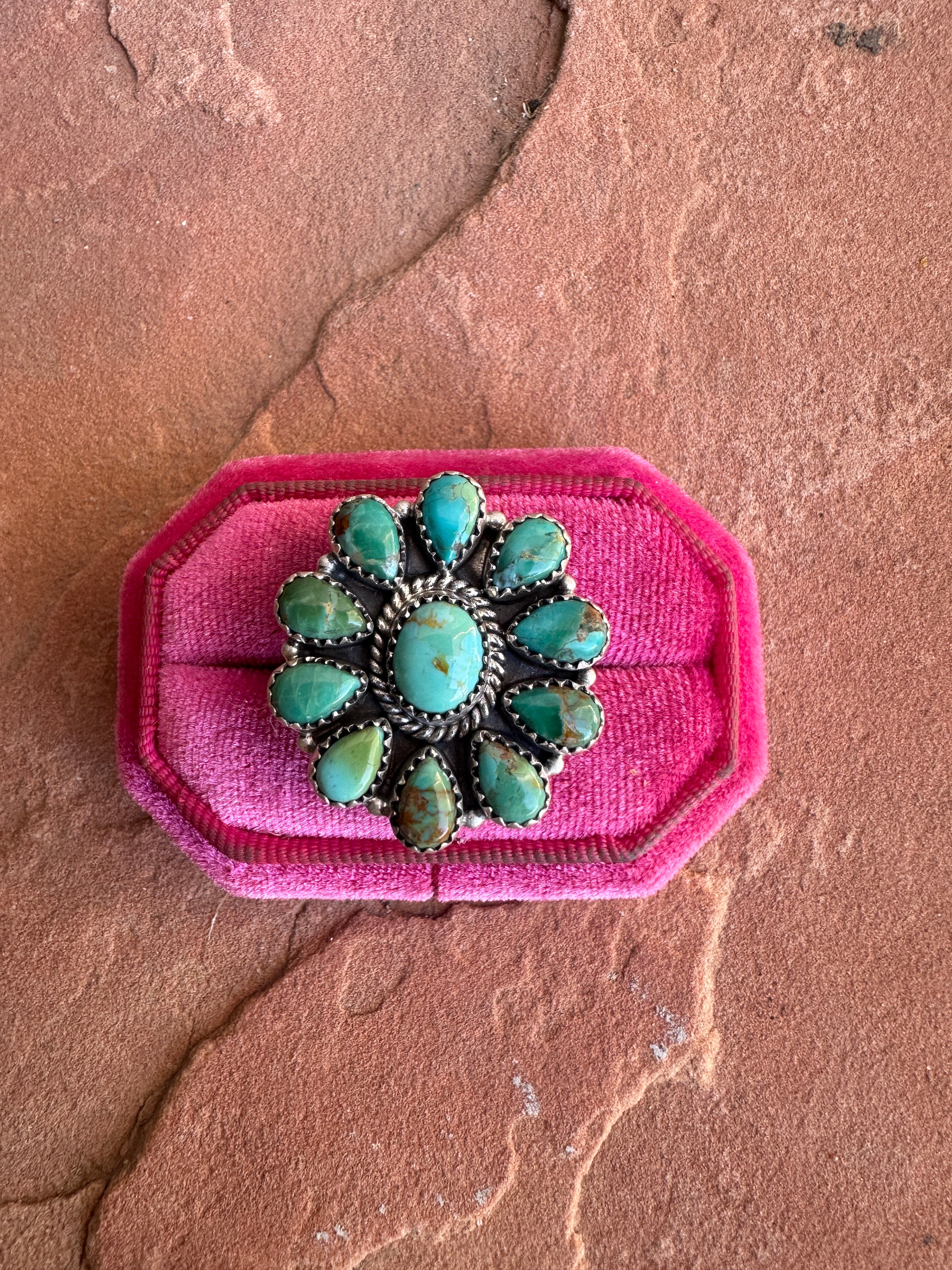 Handmade Turquoise & Sterling Adjustable Cluster Ring