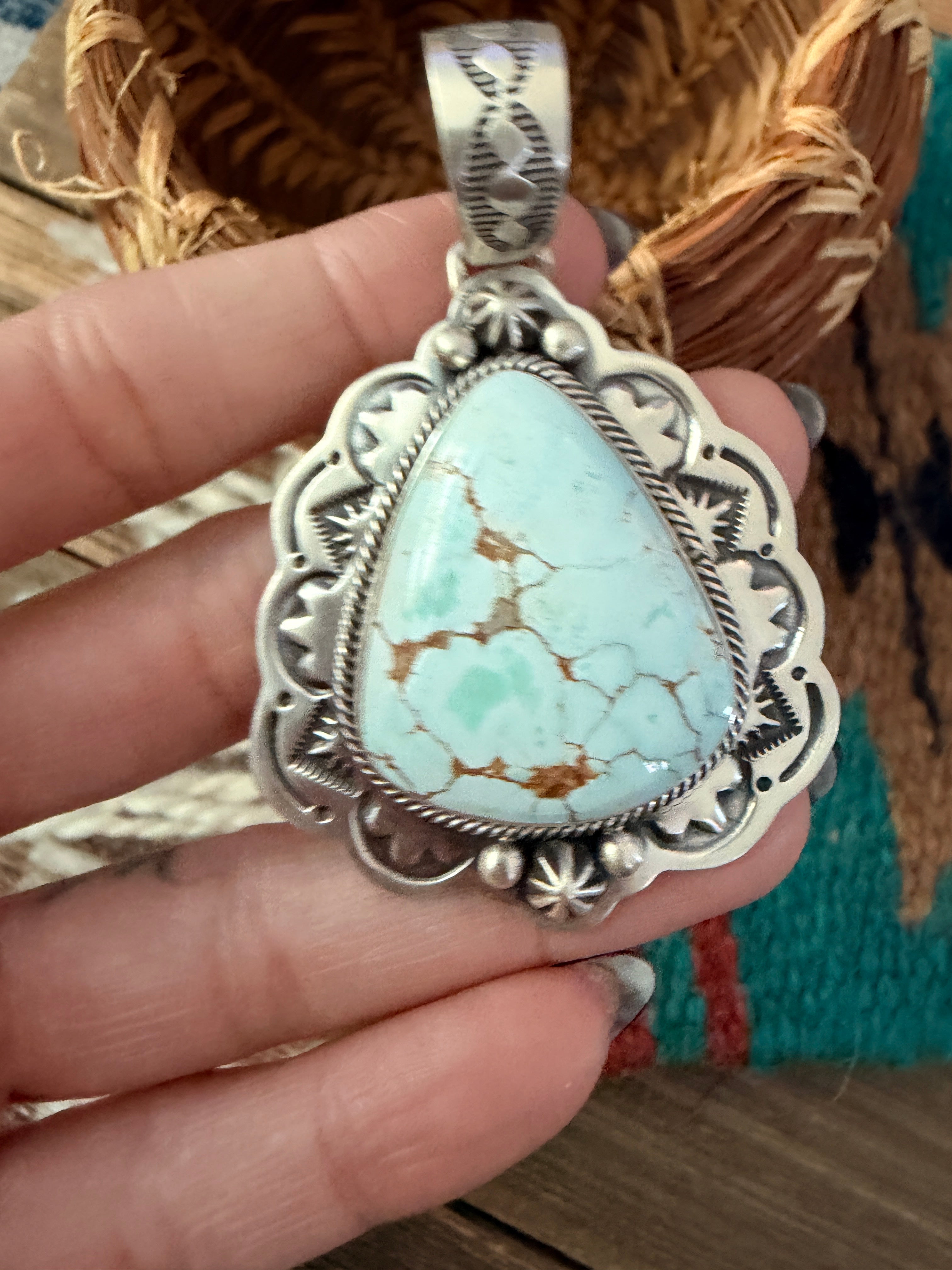 Handcrafted Sterling Silver & Dry Creek Turquoise Pendant by Randy Boyd