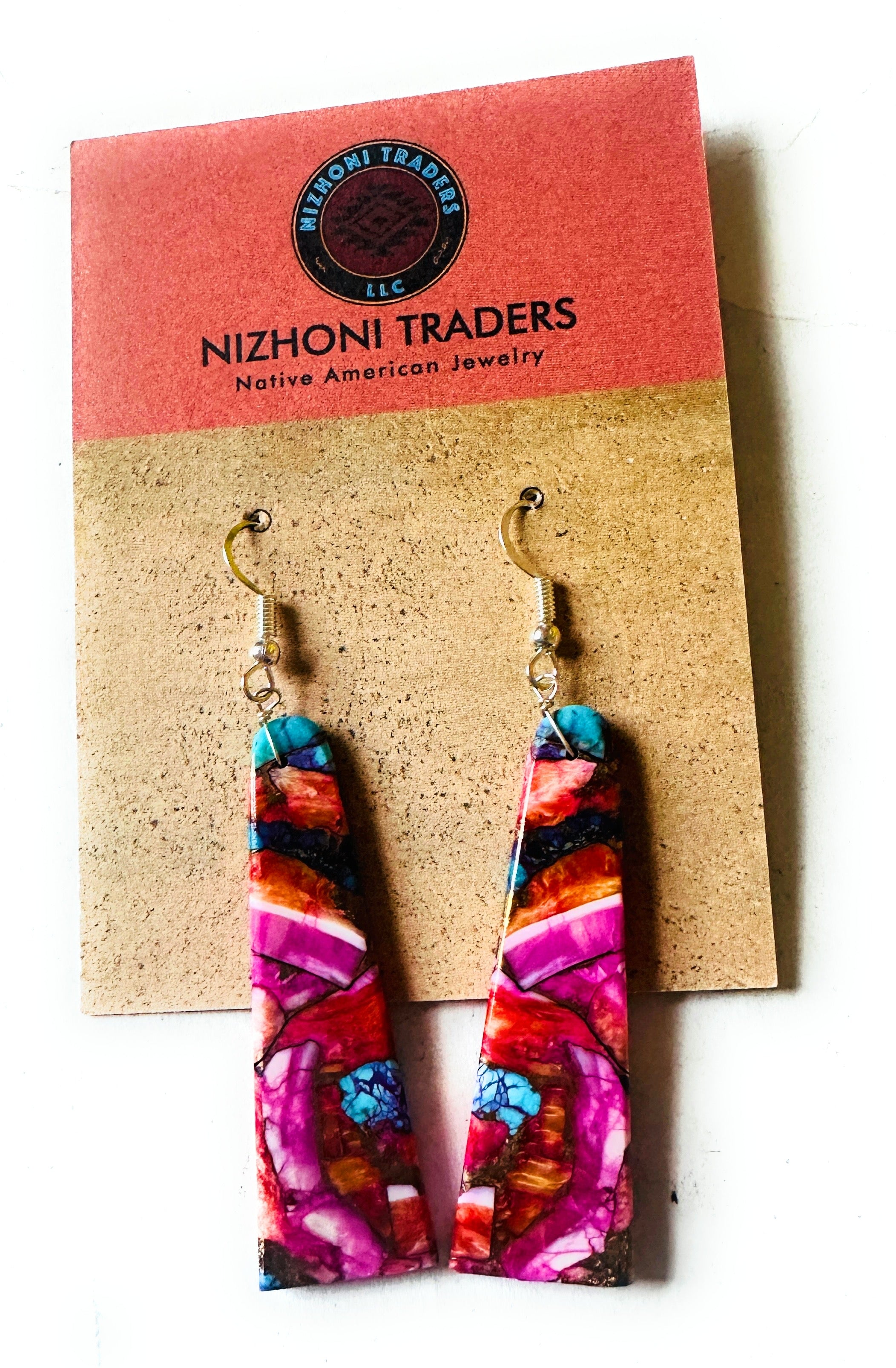 Navajo Sterling Silver & Pink Dream Mojave Slab Dangle Earrings