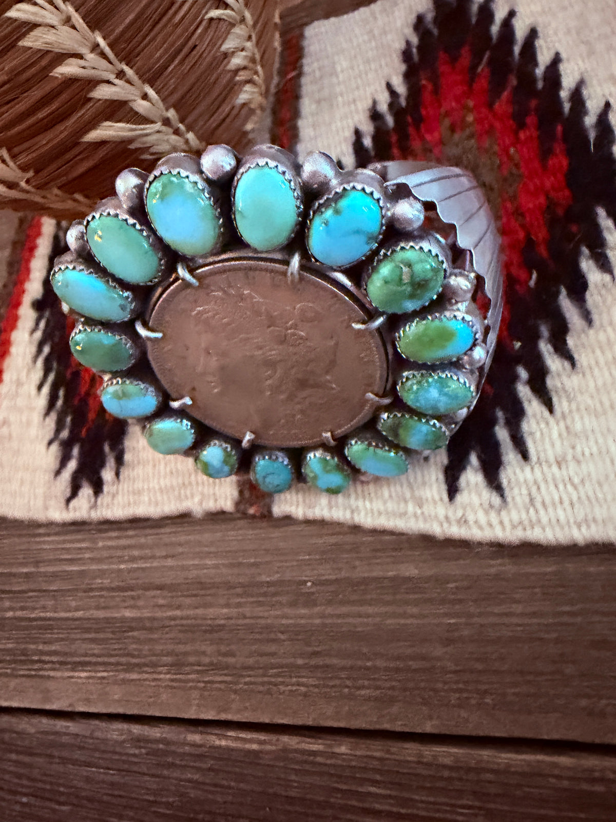 Handcrafted Sonoran Mountain Turquoise & Sterling Silver Coin Cuff Bracelet by Mike Thomas Jr